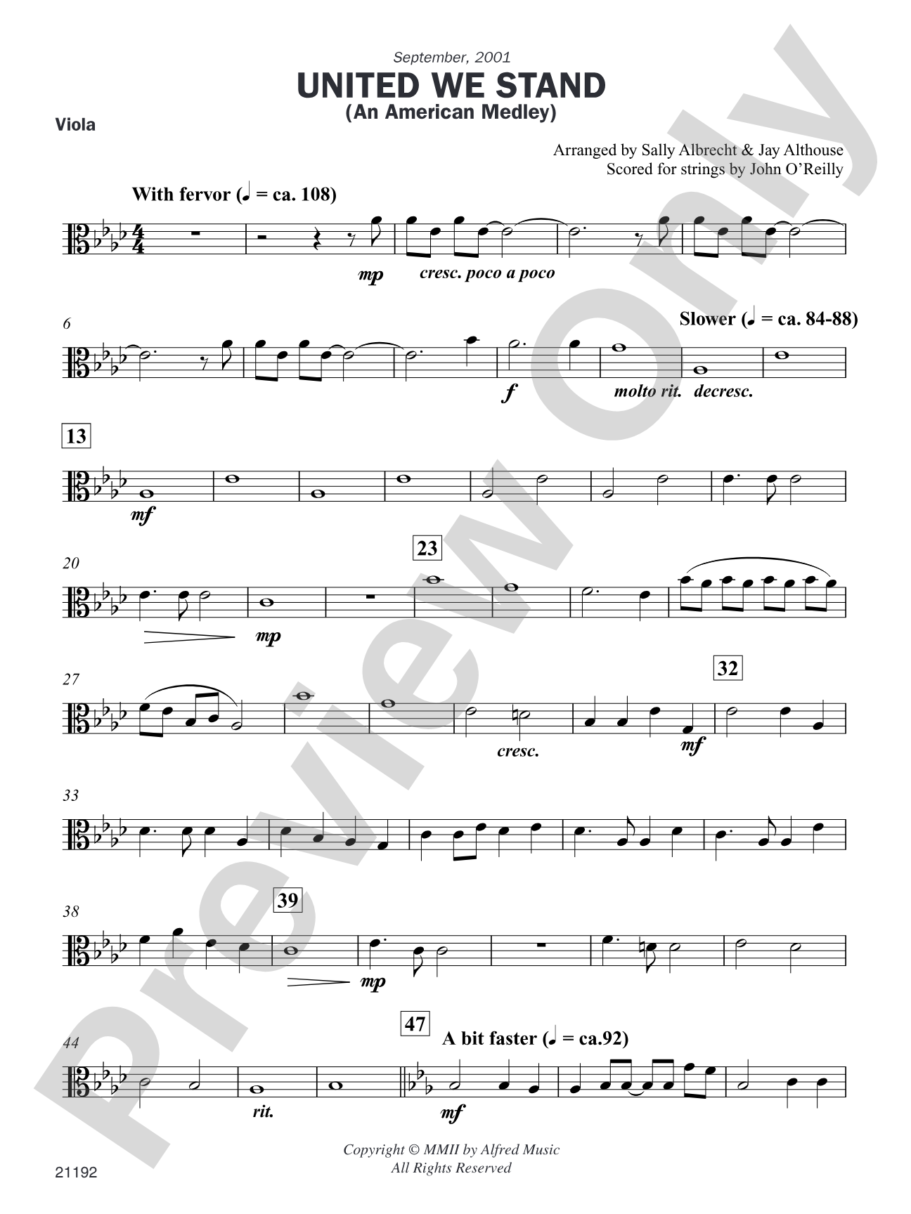 United We Stand (An American Medley): Viola: Choral Instrumental Parts