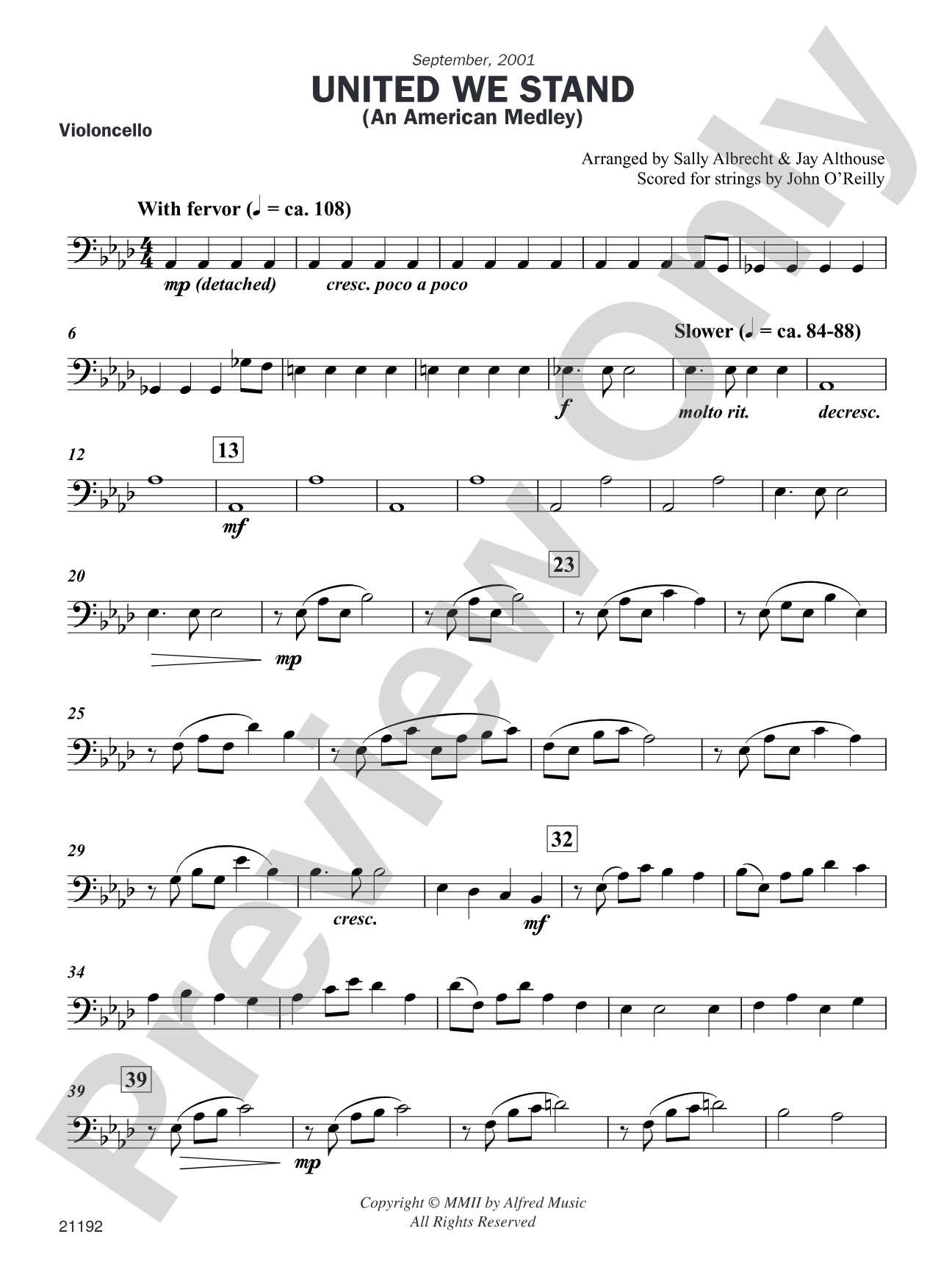United We Stand (An American Medley): Cello: Choral Instrumental Parts