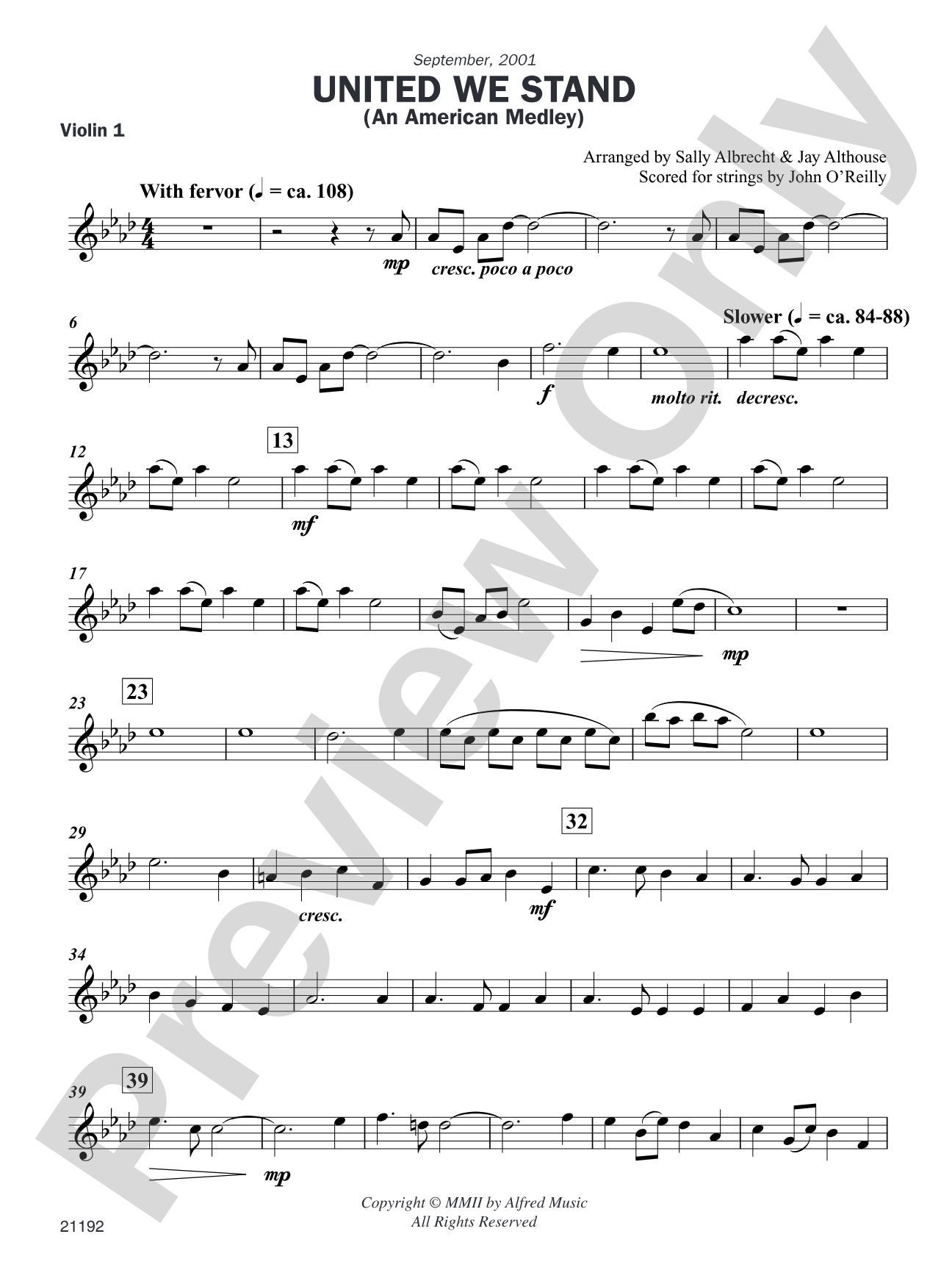 United We Stand (An American Medley): 1st Violin: Choral Instrumental Parts