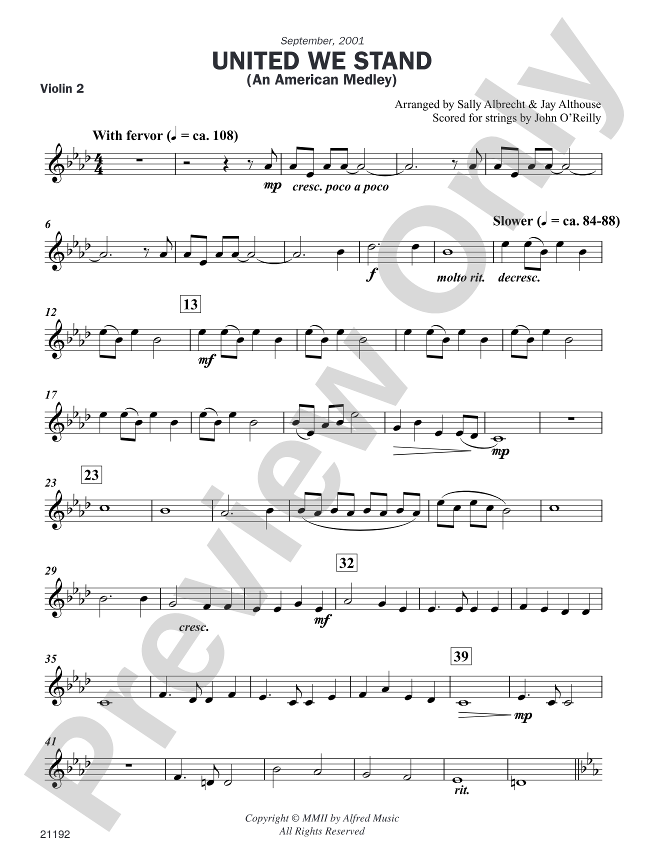 United We Stand (An American Medley): 2nd Violin: Choral Instrumental Parts