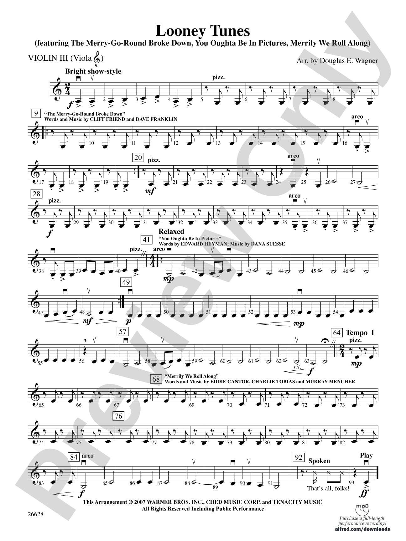 Looney Tunes: 3rd Violin (Viola [TC])