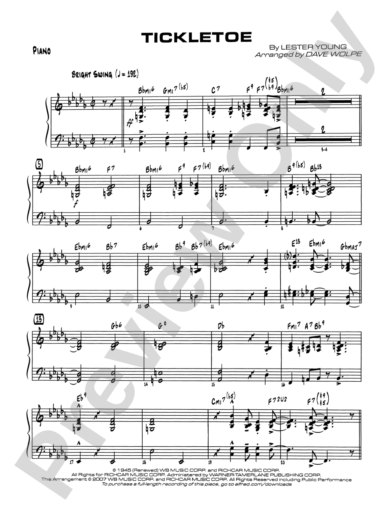 Tickletoe: Piano Accompaniment