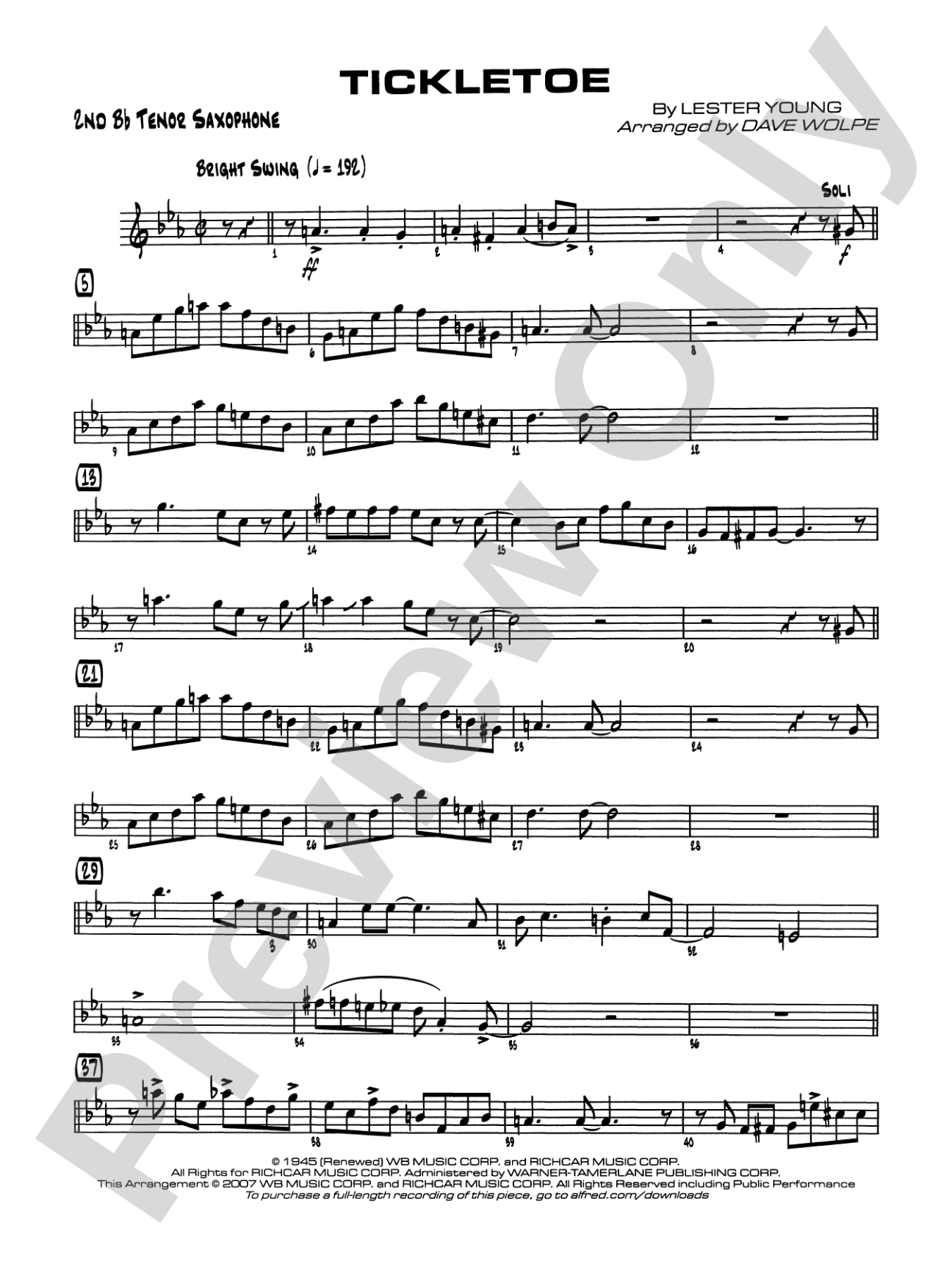 Tickletoe: 2nd B-flat Tenor Saxophone