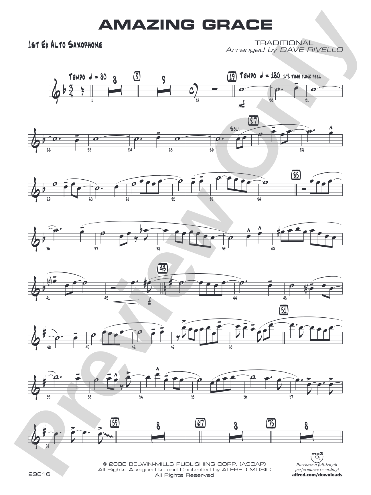 Amazing Grace: E-flat Alto Saxophone