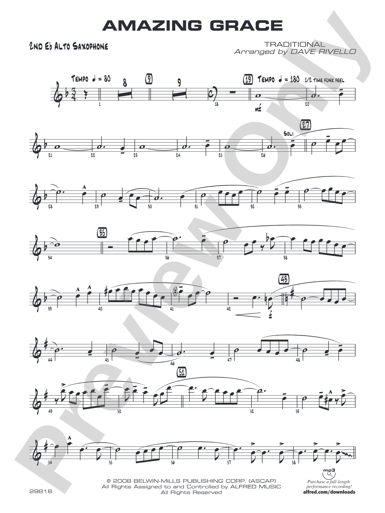 Amazing Grace: 2nd E-flat Alto Saxophone