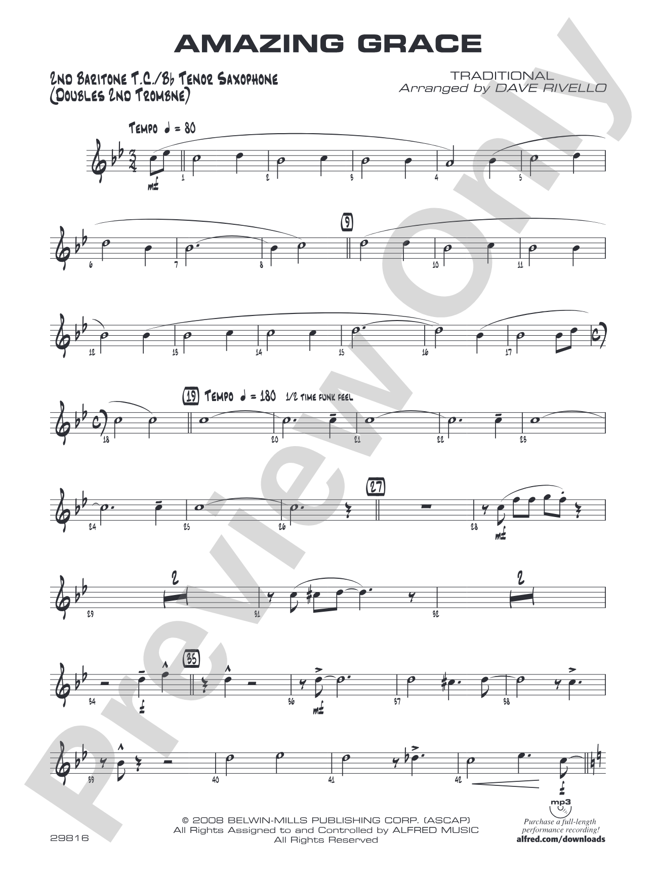 Amazing Grace: 2nd Baritone T.C.