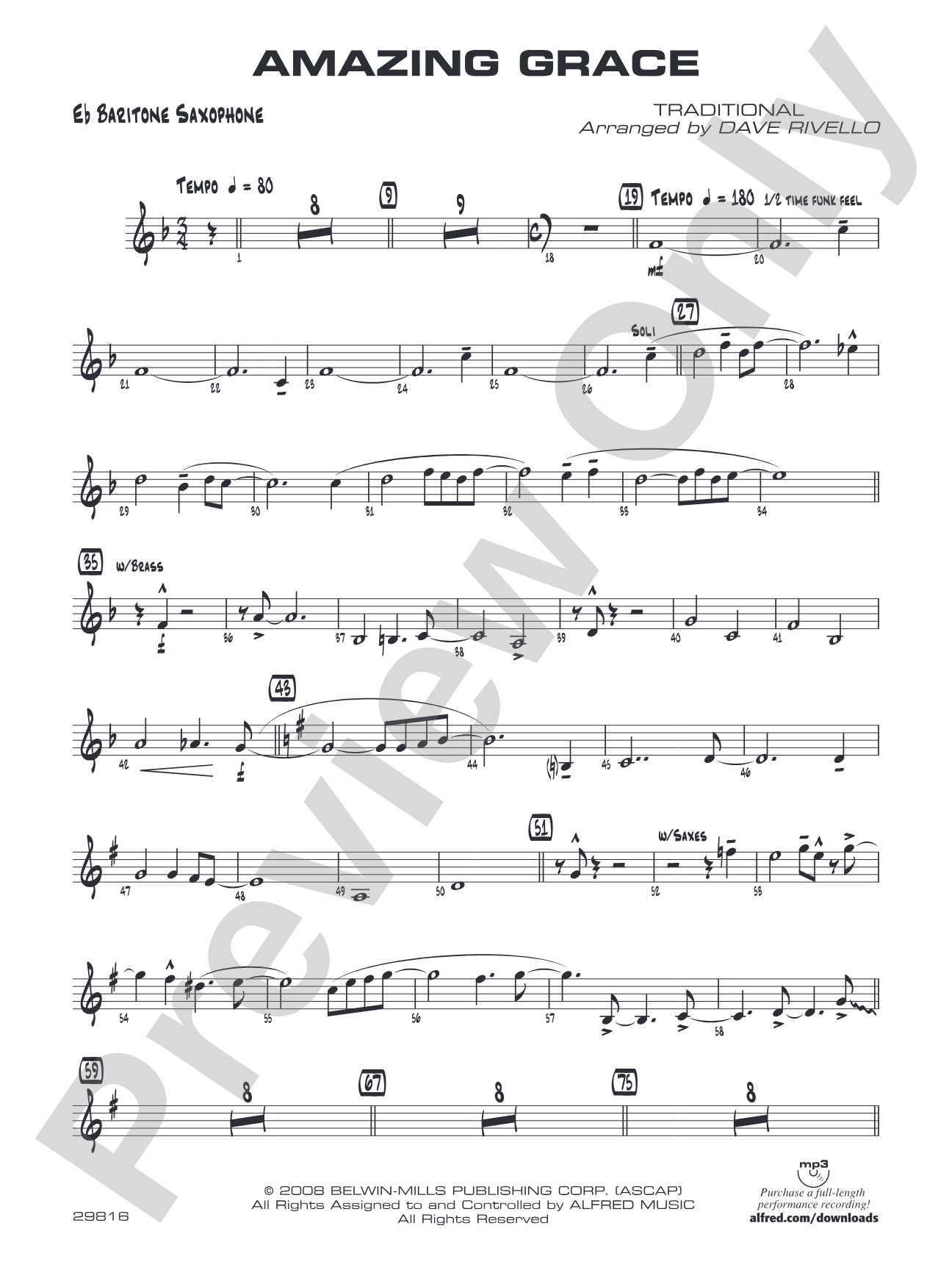 Amazing Grace: E-flat Baritone Saxophone