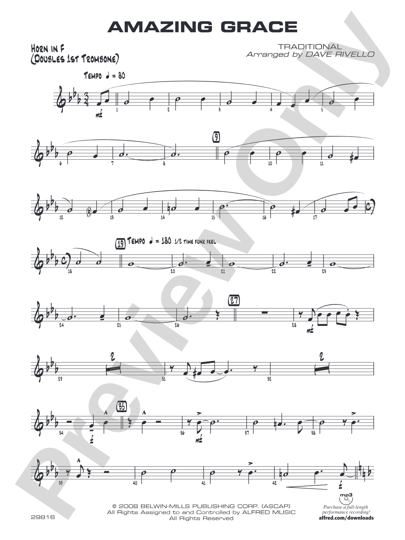 Amazing Grace: 1st F Horn