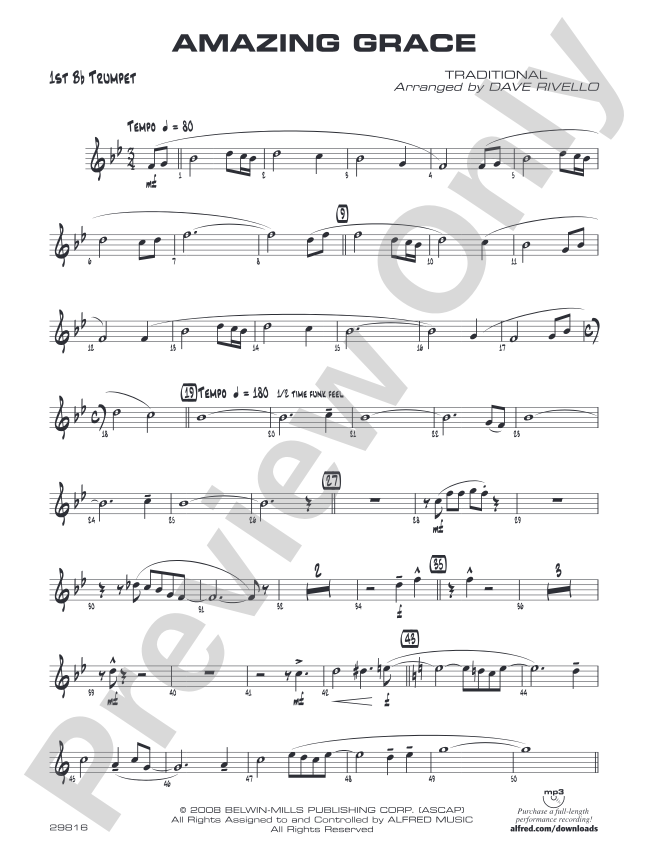 Amazing Grace: 1st B-flat Trumpet