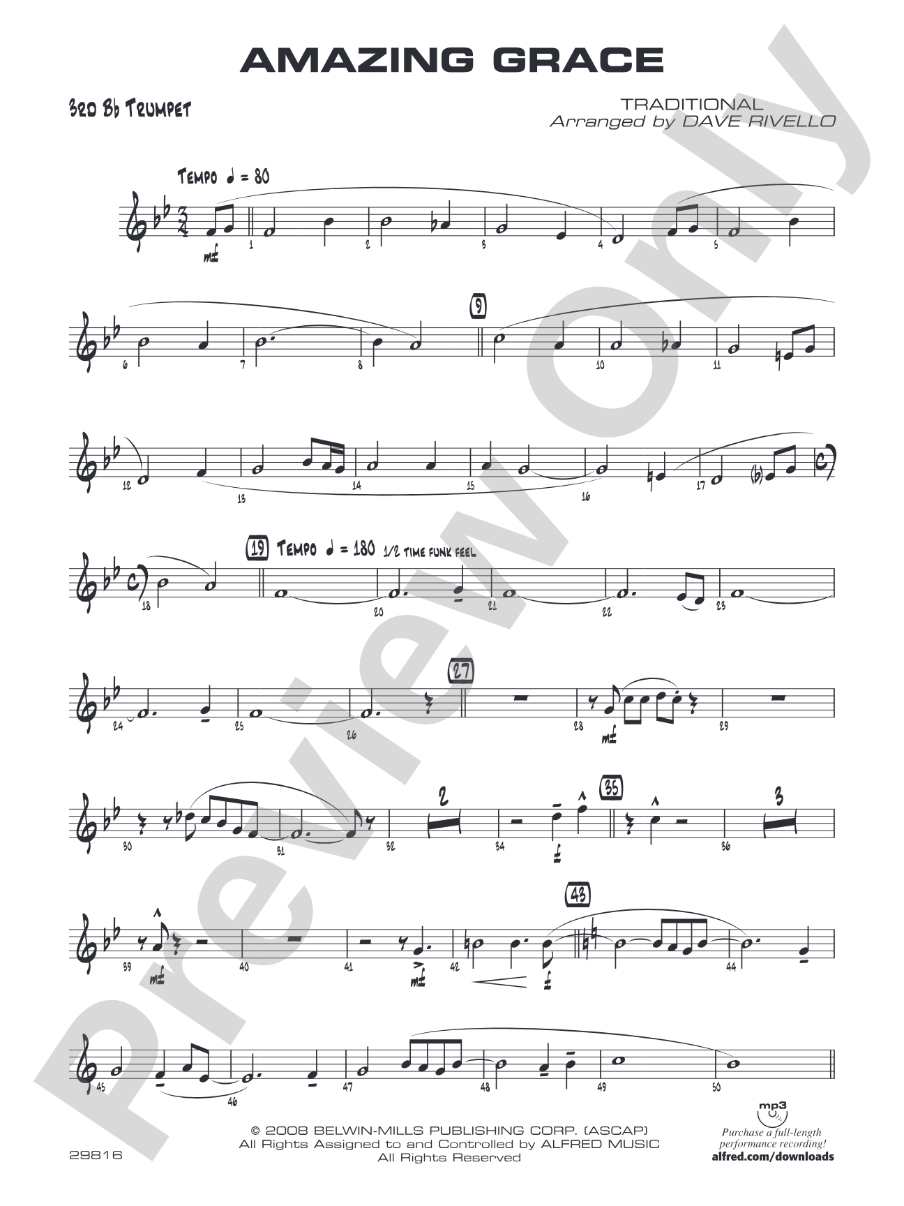 Amazing Grace: 3rd B-flat Trumpet