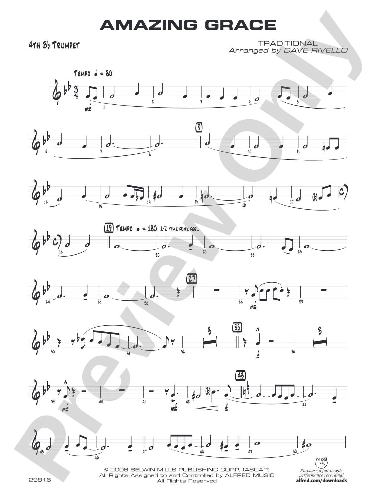 Amazing Grace: 4th B-flat Trumpet