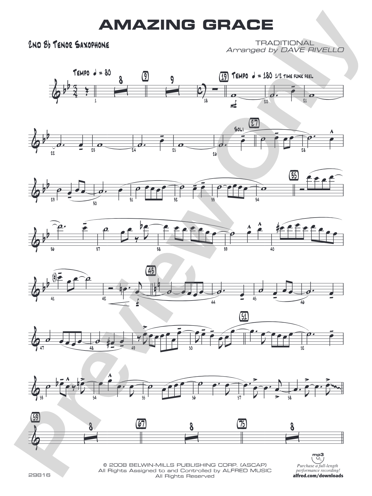 Amazing Grace: 2nd B-flat Tenor Saxophone
