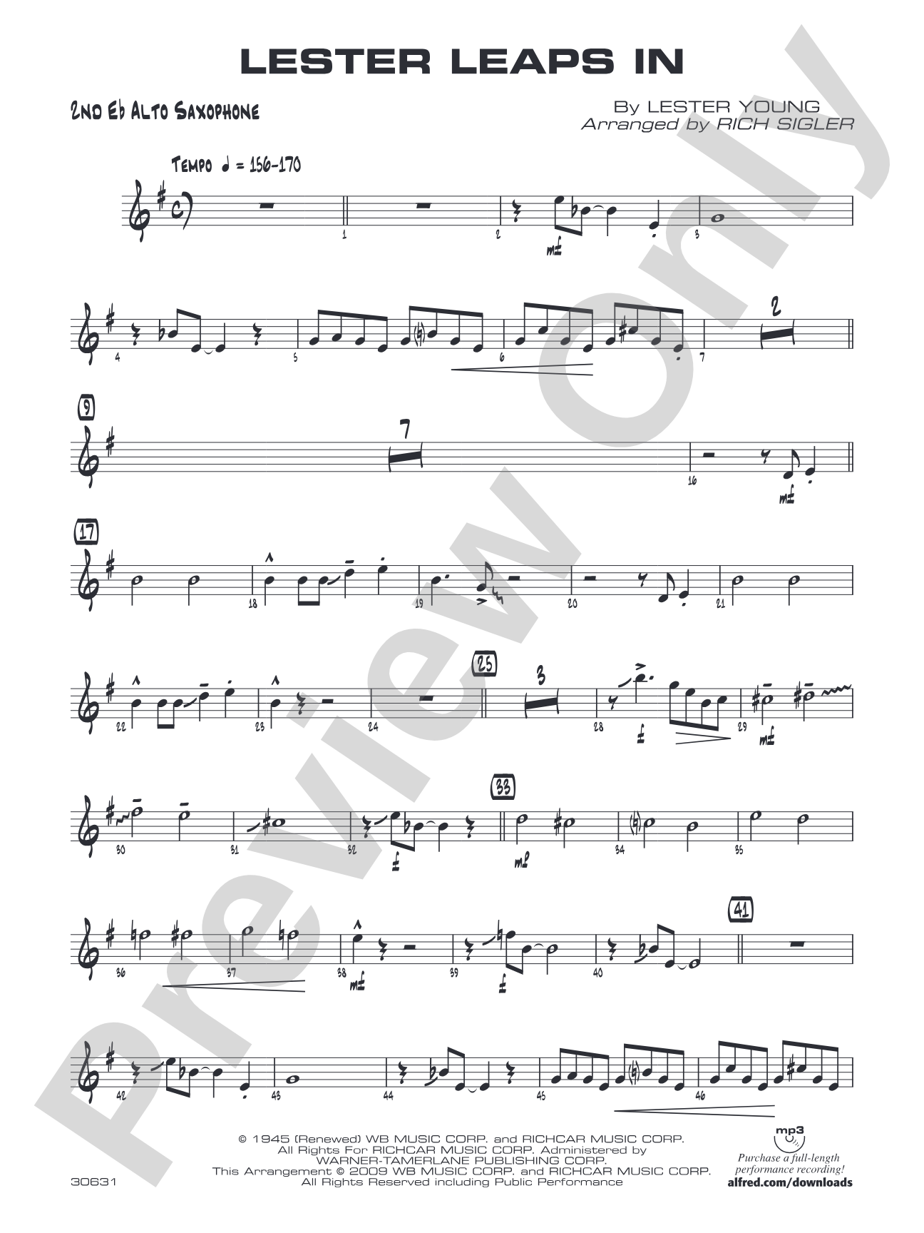 Lester Leaps In: 2nd E-flat Alto Saxophone