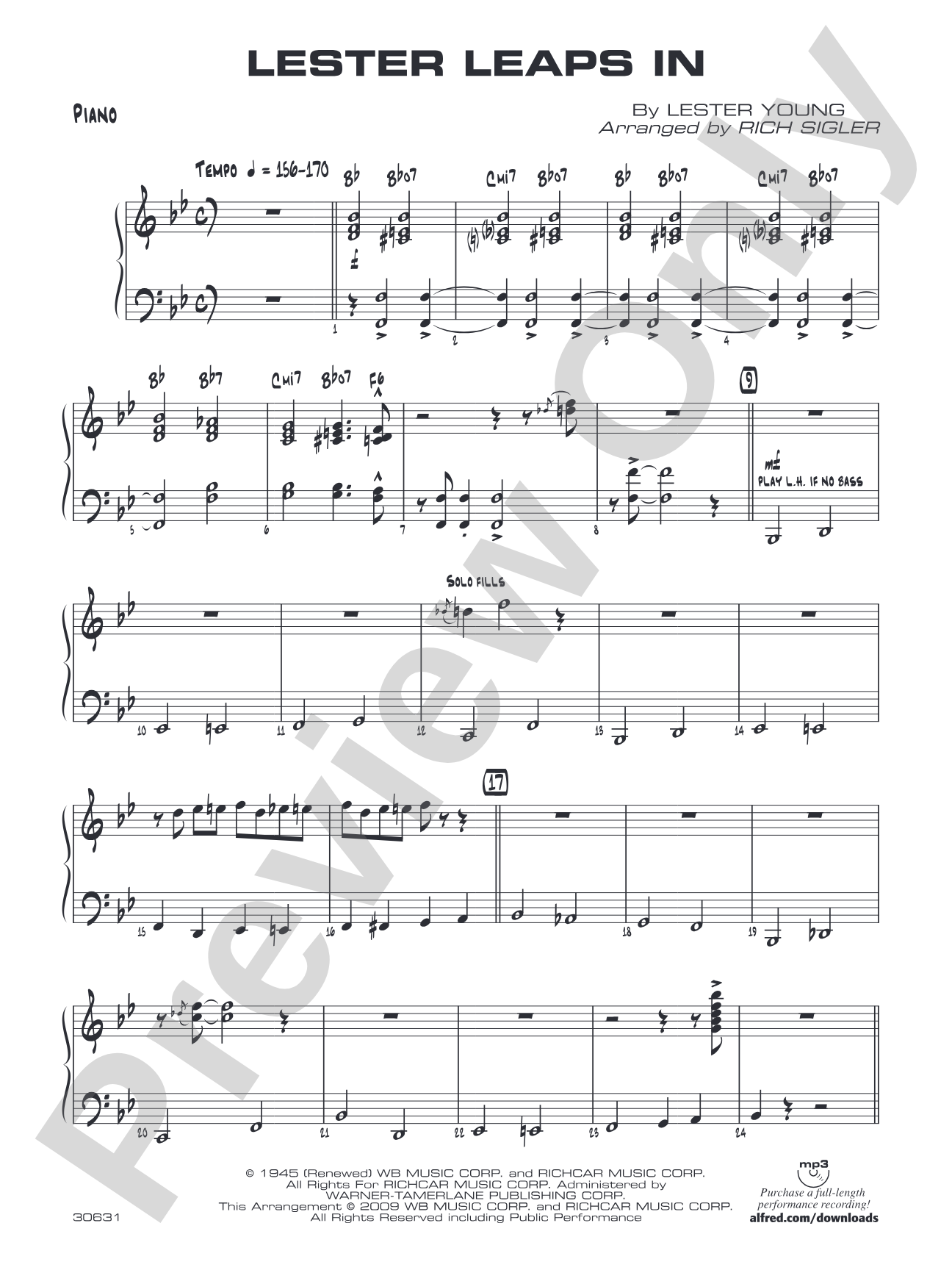 Lester Leaps In: Piano Accompaniment
