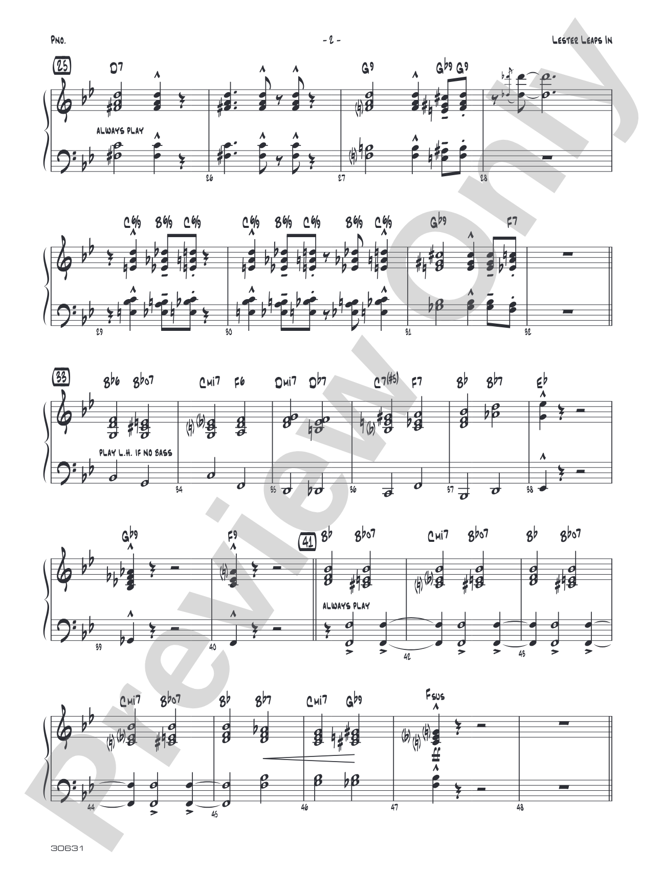 Lester Leaps In: Piano Accompaniment