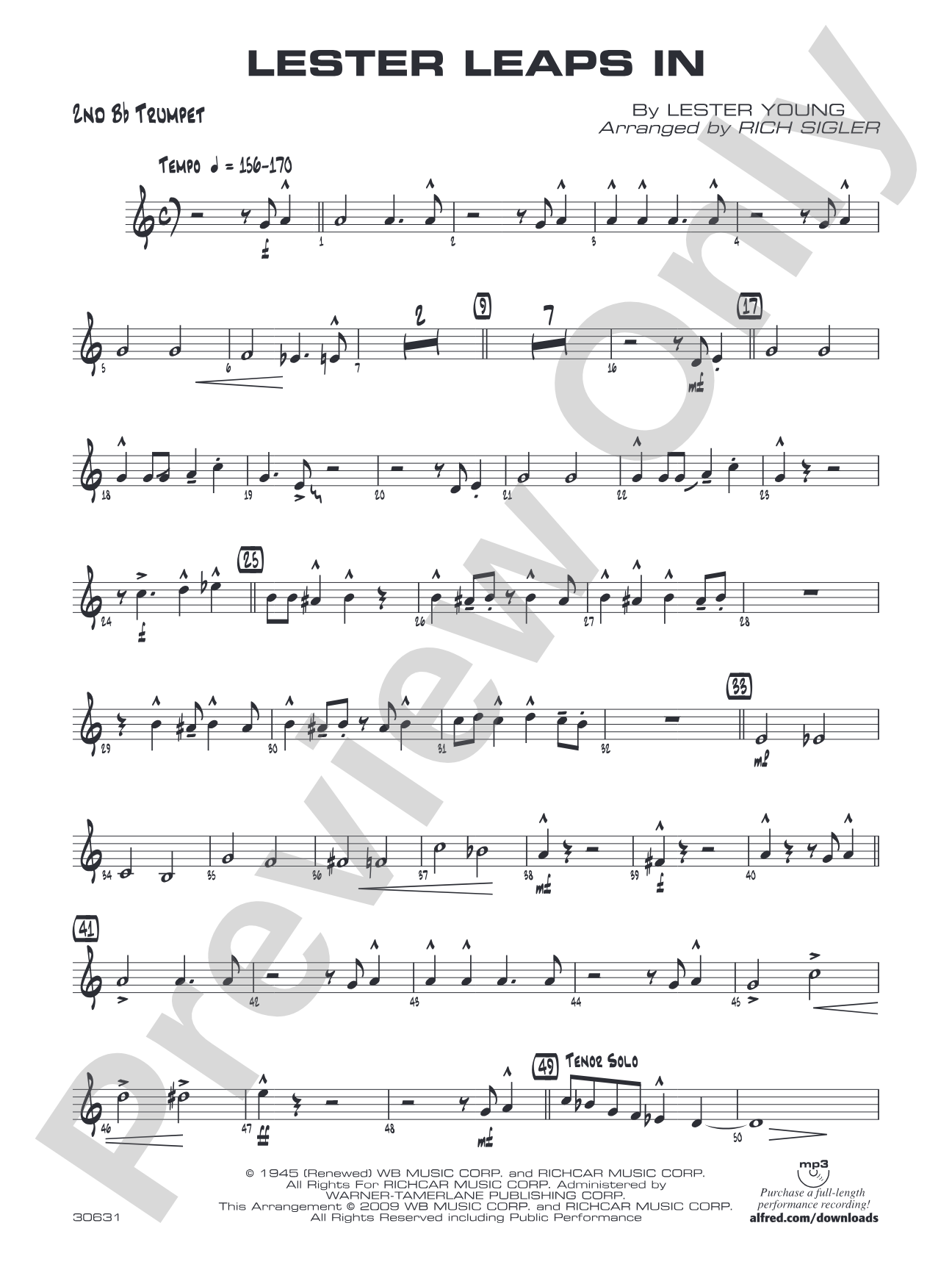 Lester Leaps In: 2nd B-flat Trumpet