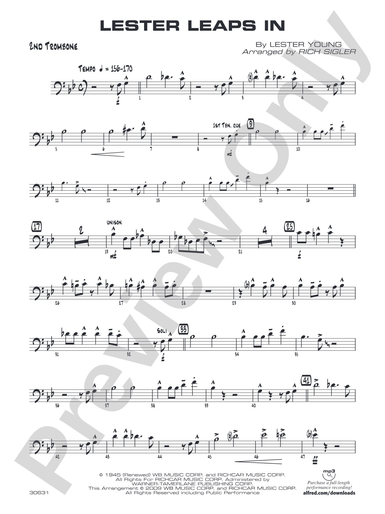 Lester Leaps In: 2nd Trombone