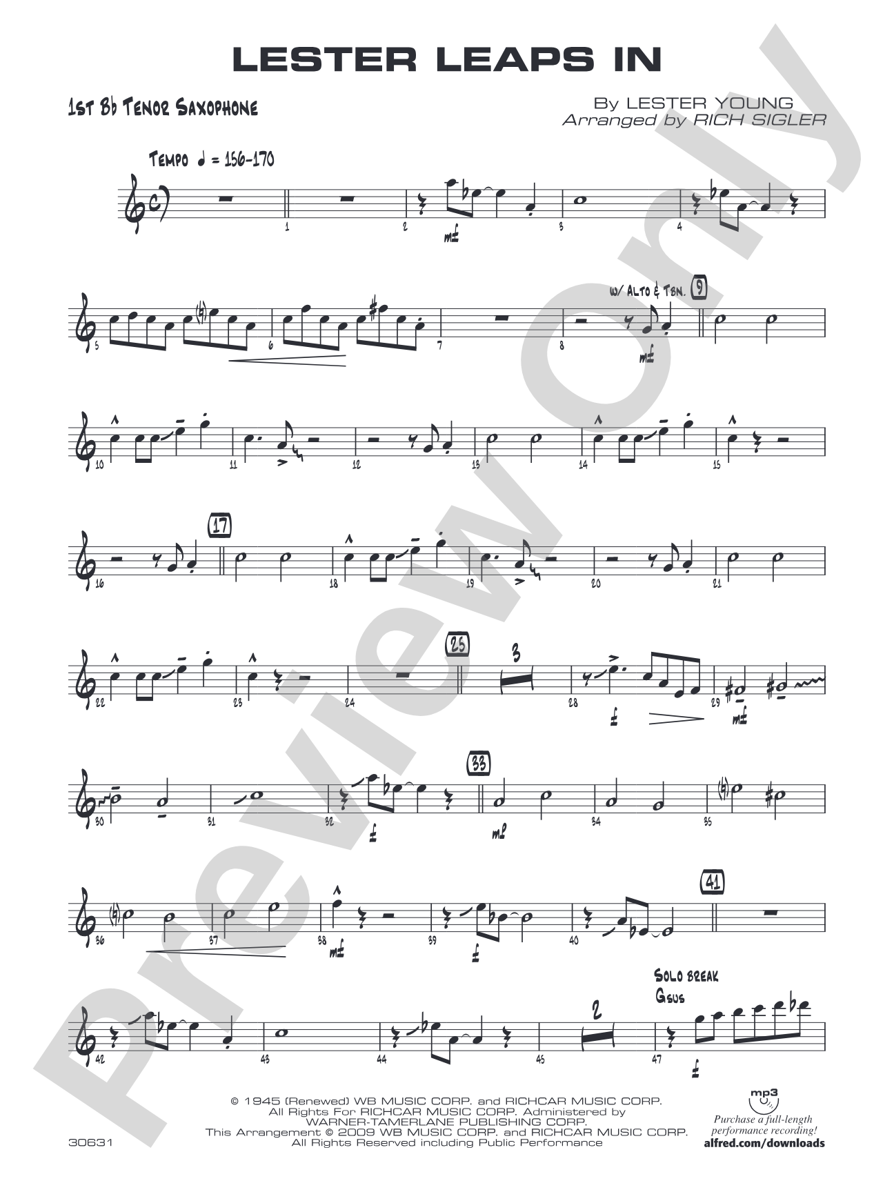 Lester Leaps In: B-flat Tenor Saxophone