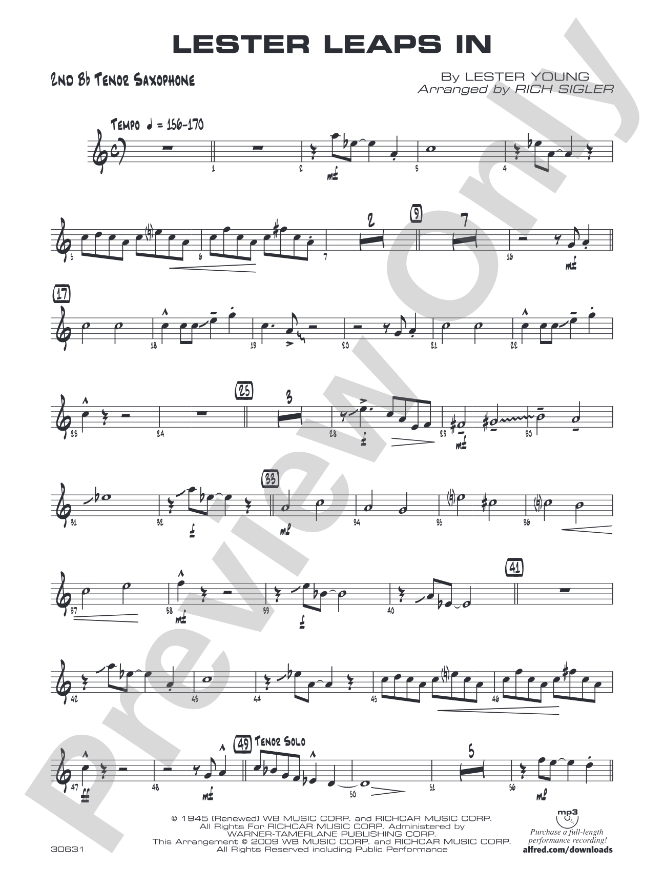 Lester Leaps In: 2nd B-flat Tenor Saxophone