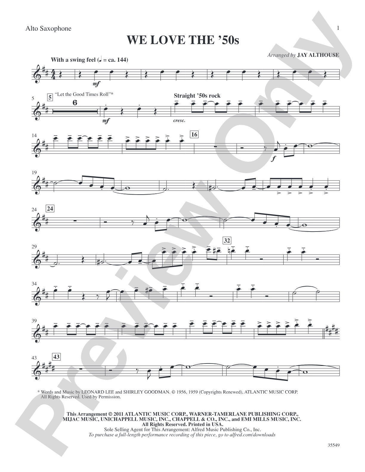 We Love the '50s: E-flat Alto Saxophone: Choral SoundPax