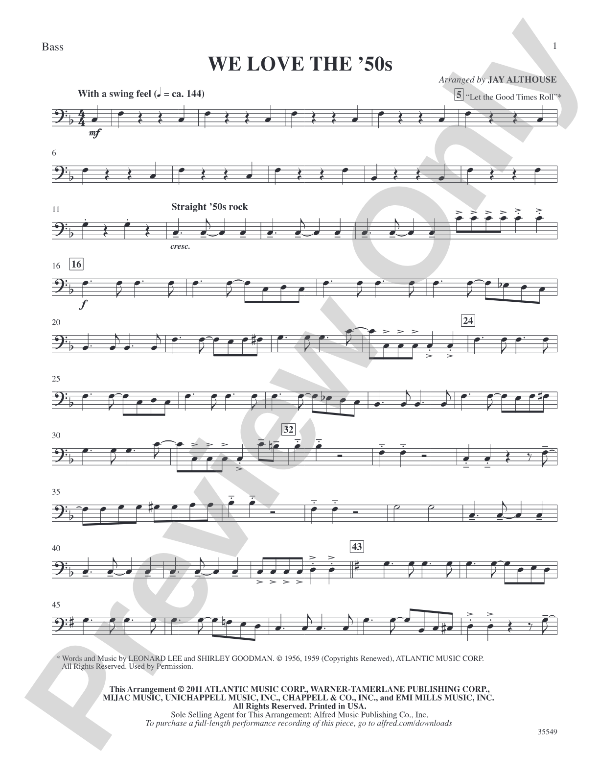We Love the '50s: String Bass: Choral SoundPax