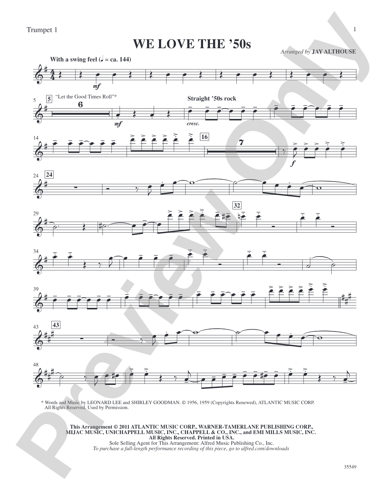 We Love the '50s: 1st B-flat Trumpet: Choral SoundPax