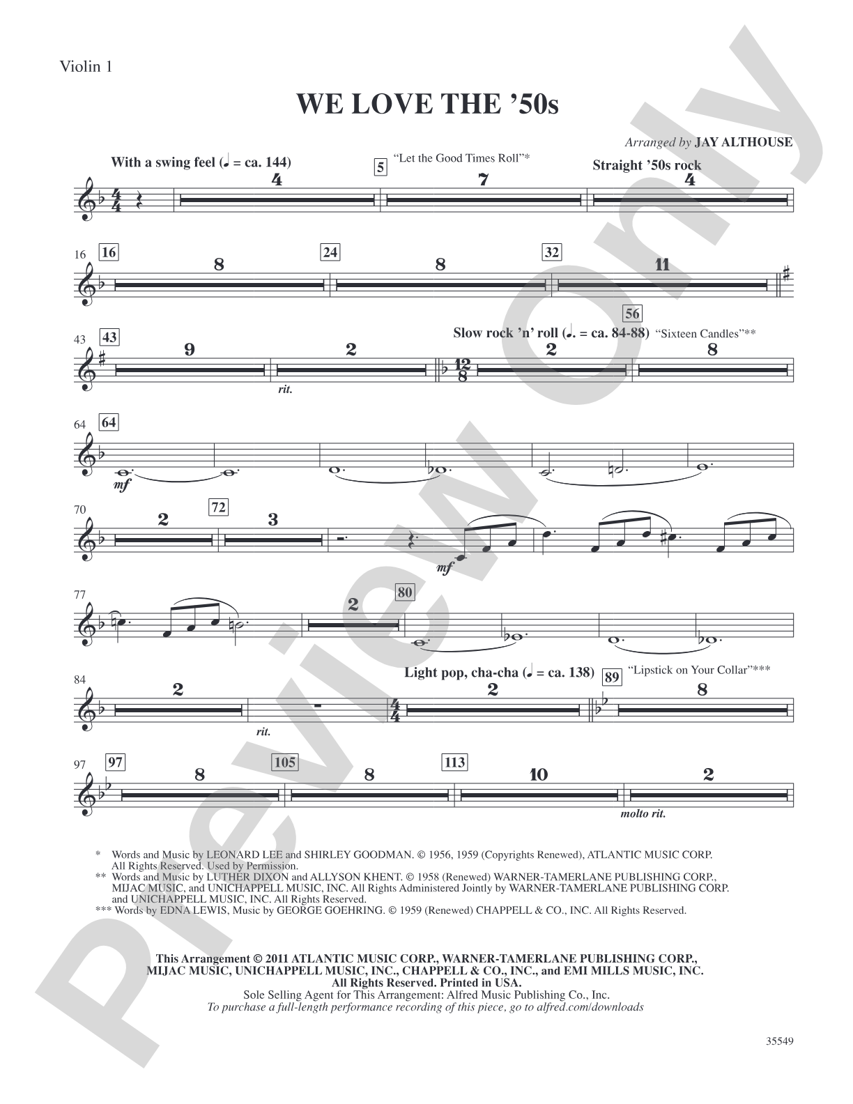 We Love the '50s: 1st Violin: Choral SoundPax