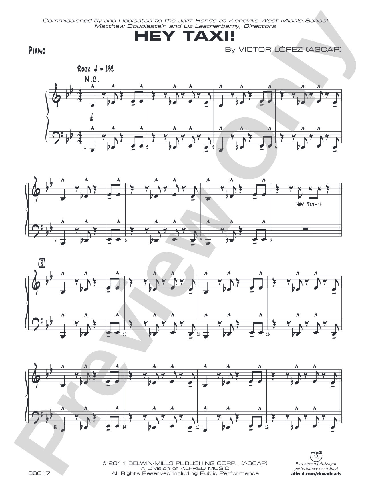 Hey Taxi!: Piano Accompaniment