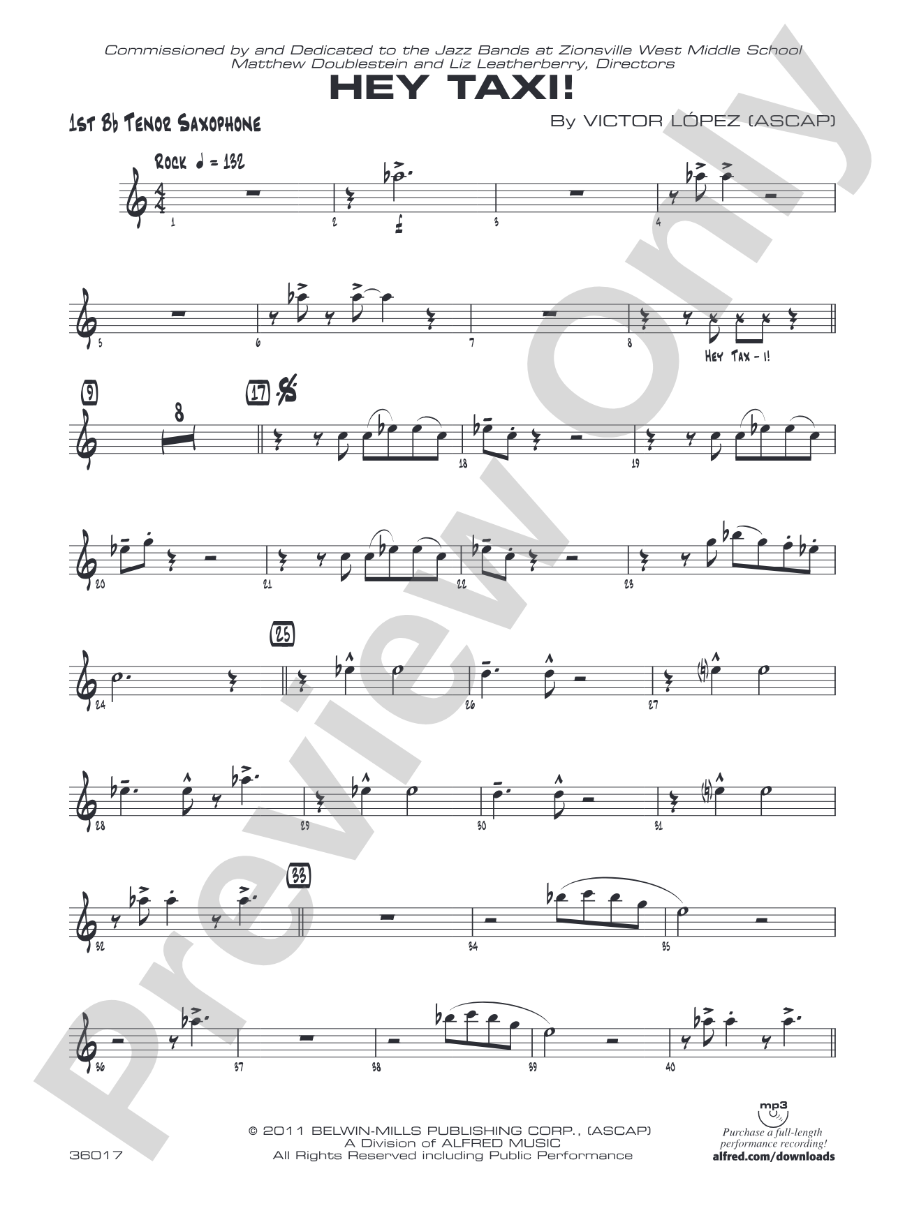 Hey Taxi!: B-flat Tenor Saxophone