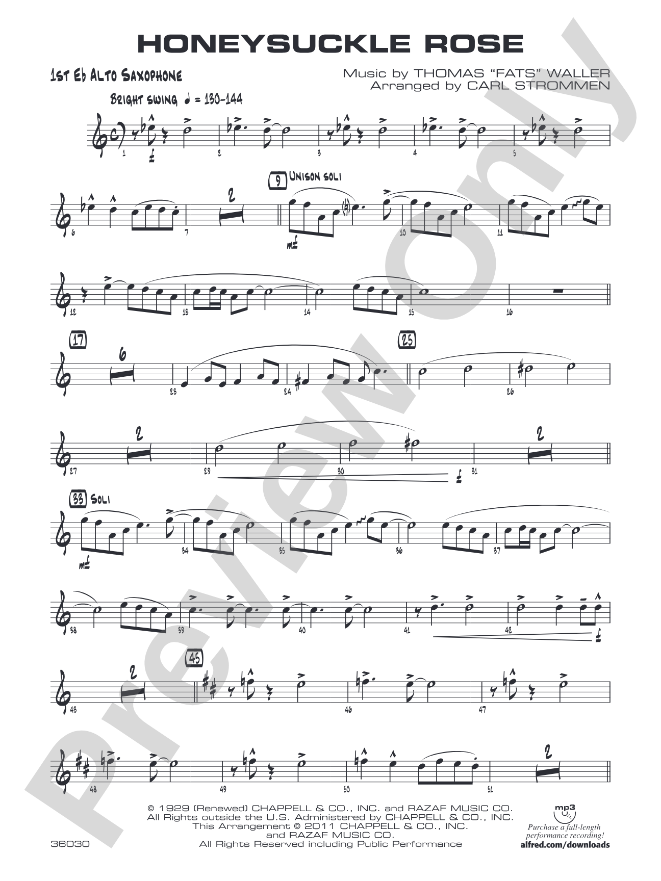 Honeysuckle Rose: E-flat Alto Saxophone