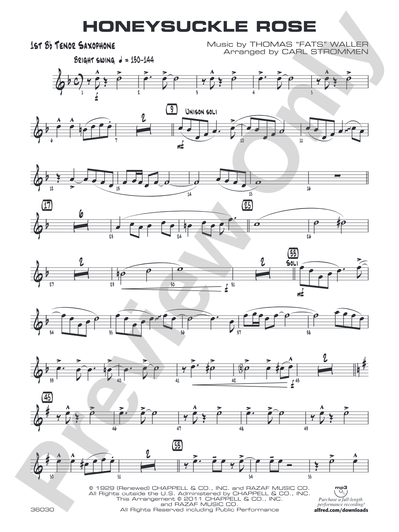 Honeysuckle Rose: B-flat Tenor Saxophone