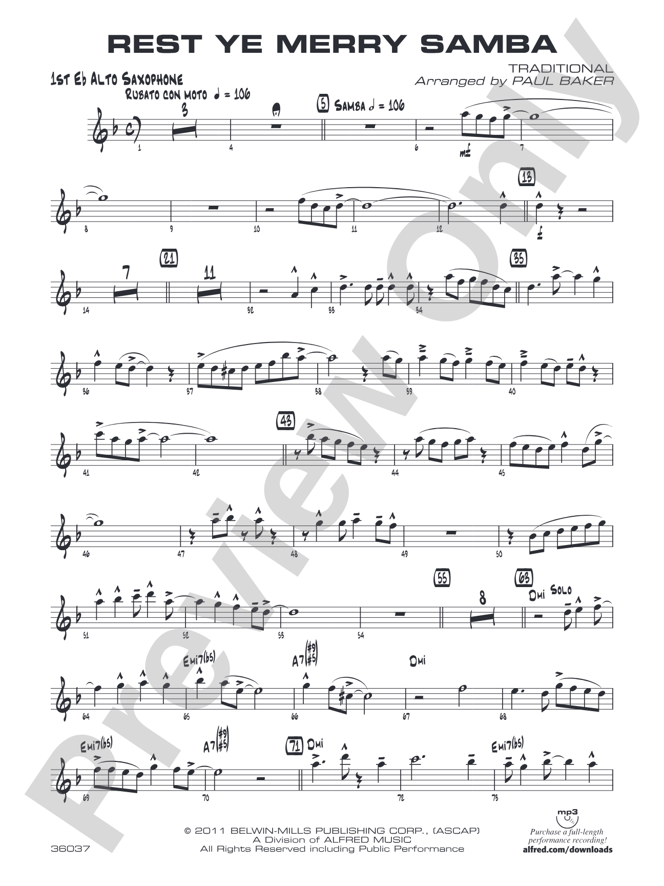 Rest Ye Merry Samba: E-flat Alto Saxophone