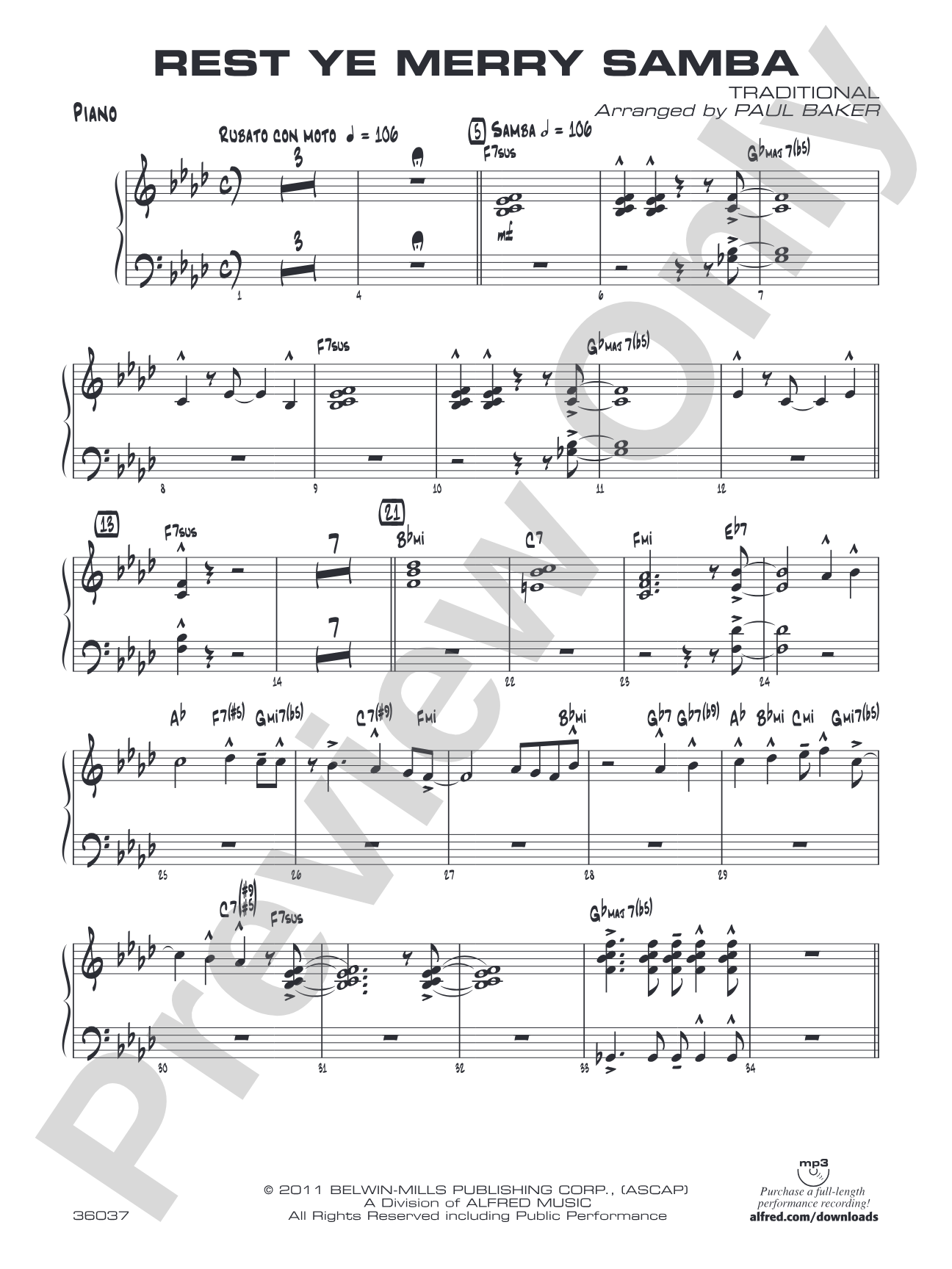 Rest Ye Merry Samba: Piano Accompaniment