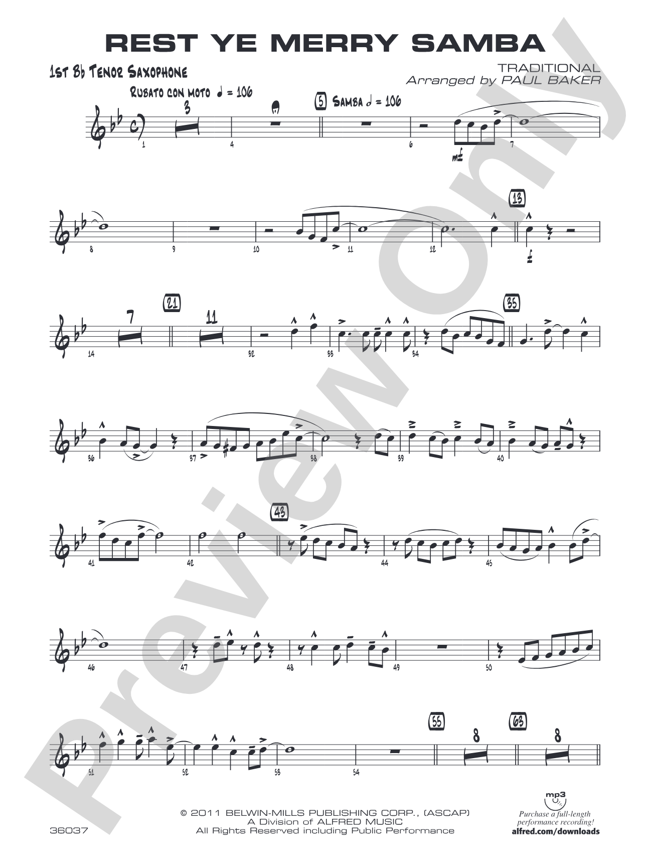 Rest Ye Merry Samba: B-flat Tenor Saxophone