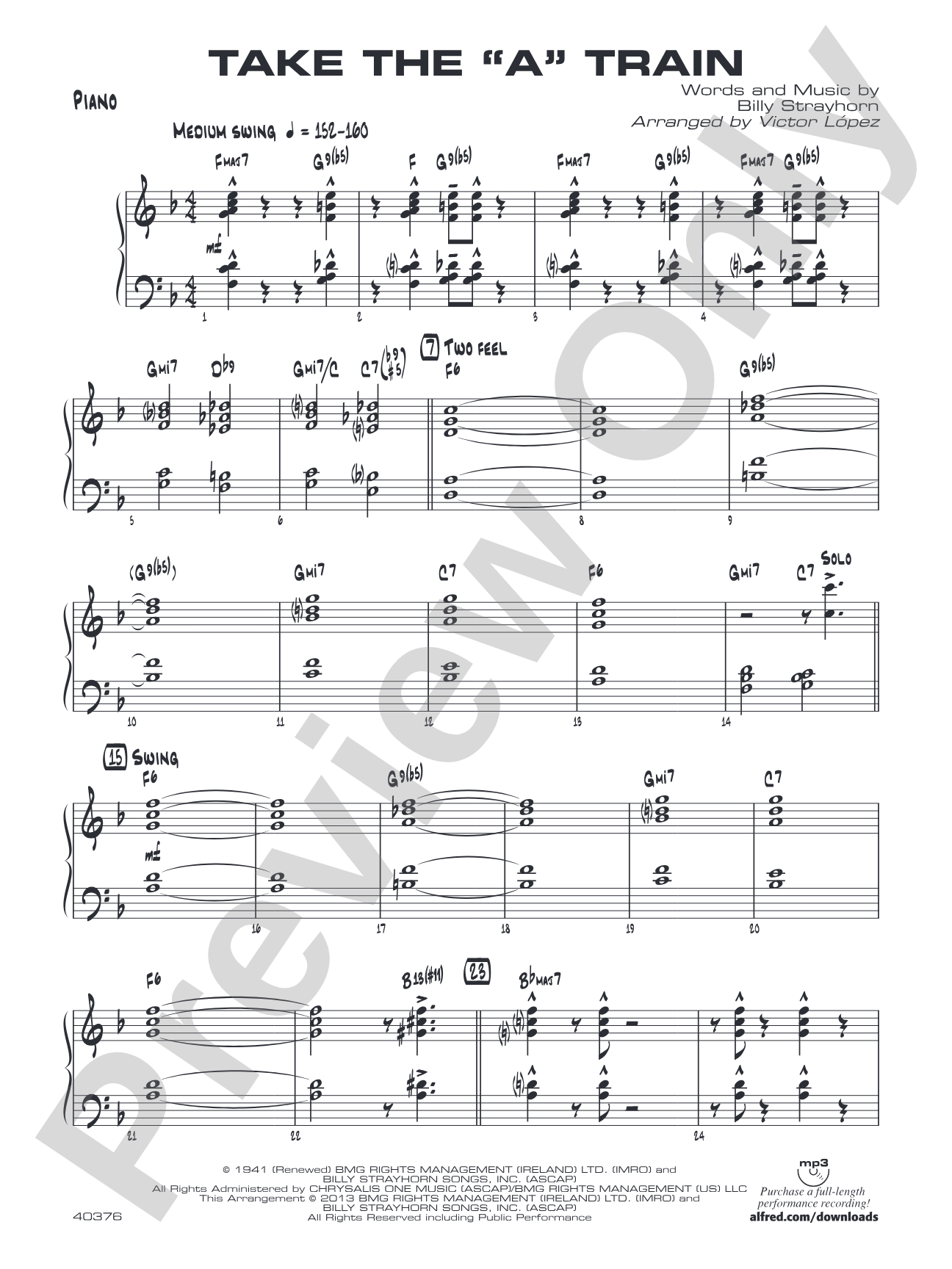 Take the "A" Train: Piano Accompaniment