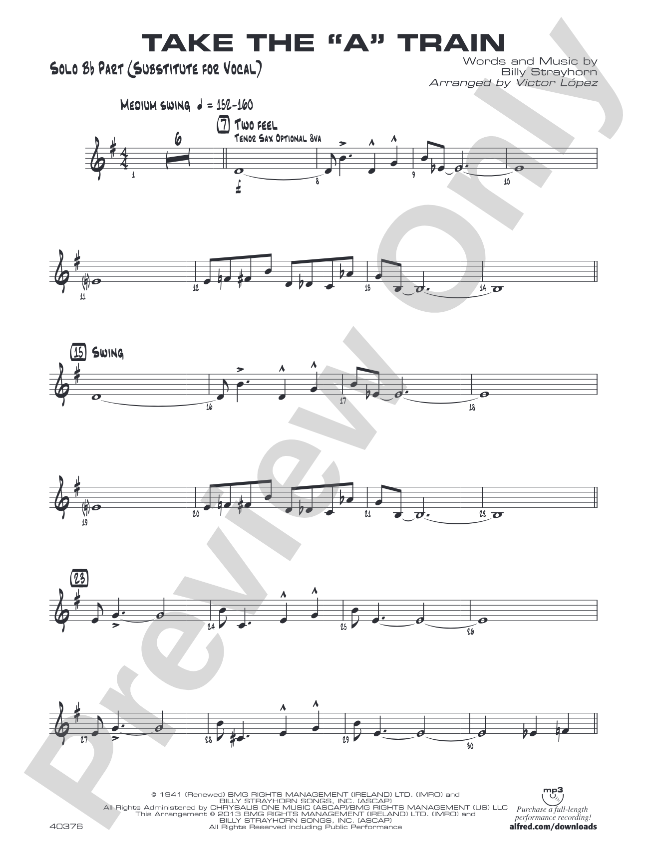 Take the "A" Train: Solo Bb Part