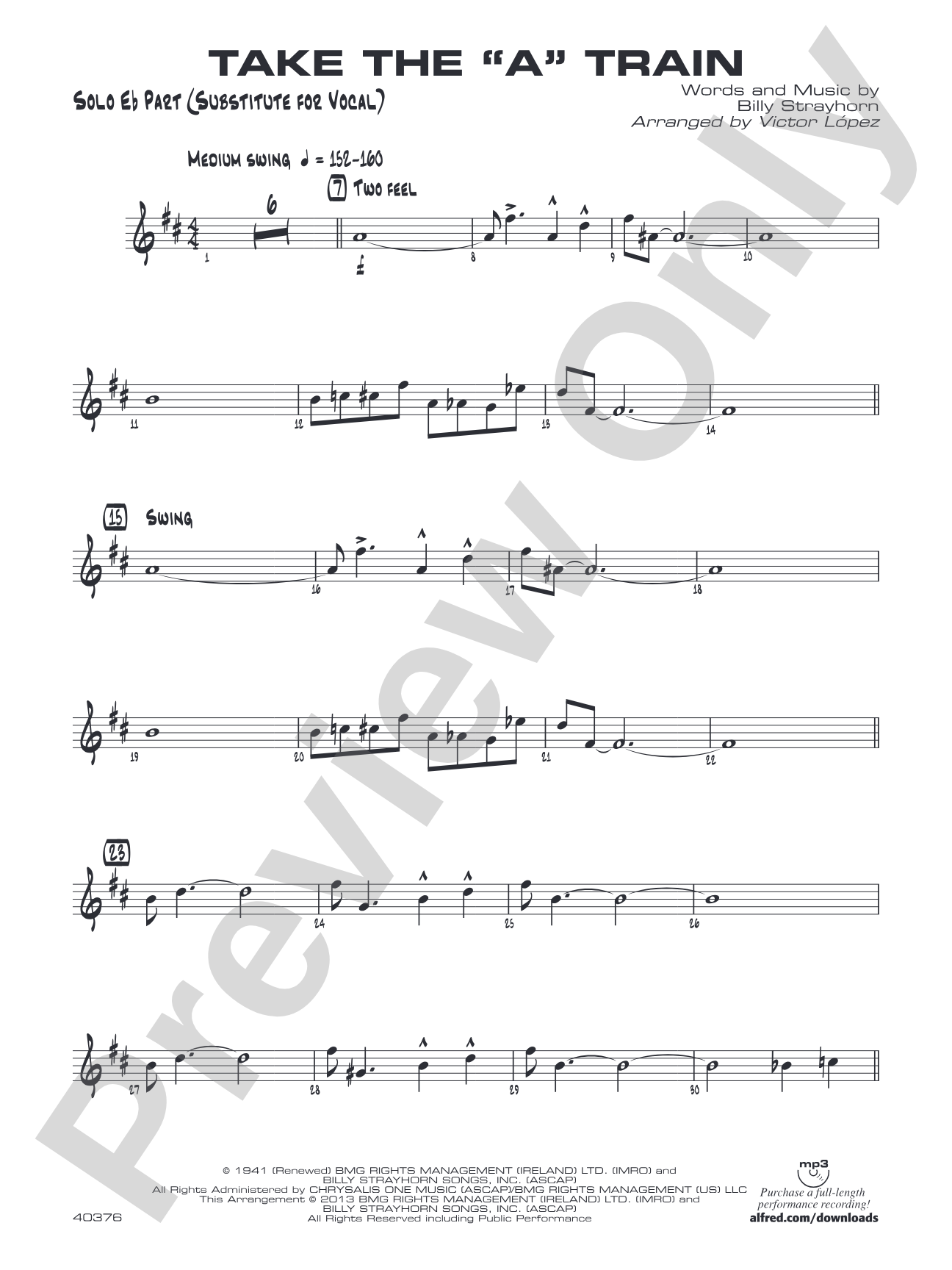 Take the "A" Train: Solo Eb Part