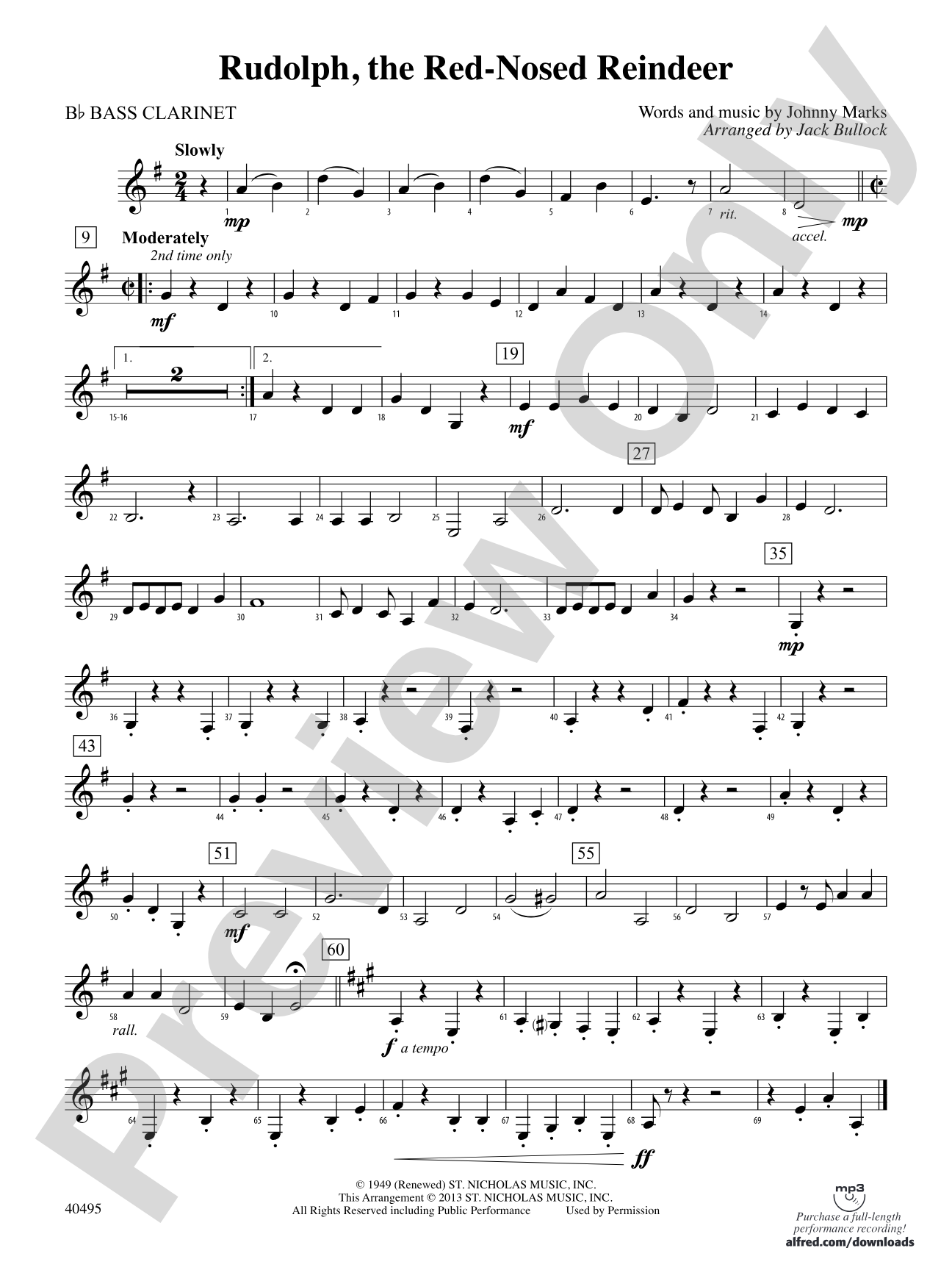 Rudolph, the Red-Nosed Reindeer: B-flat Bass Clarinet