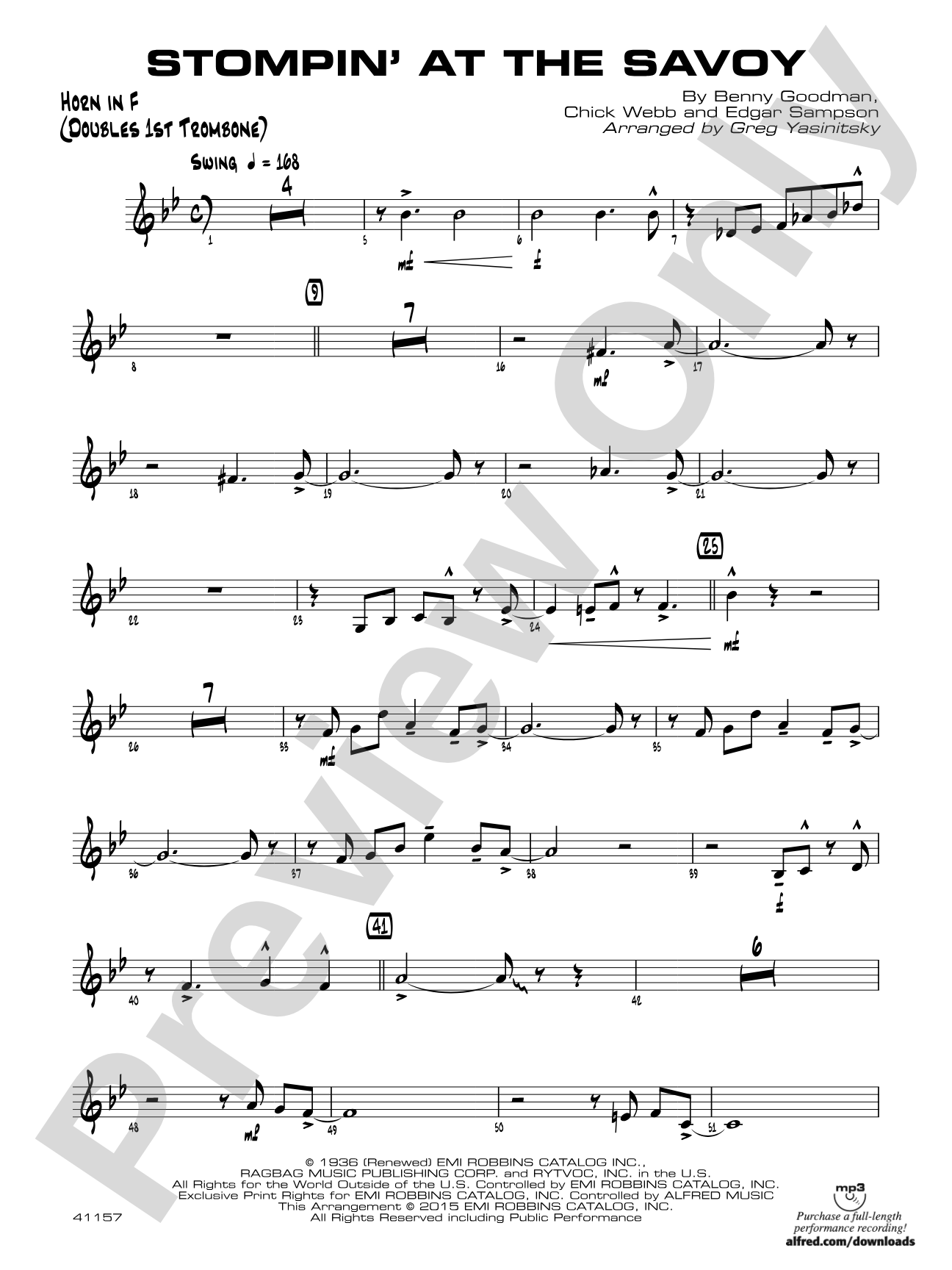 Stompin' at the Savoy: 1st F Horn