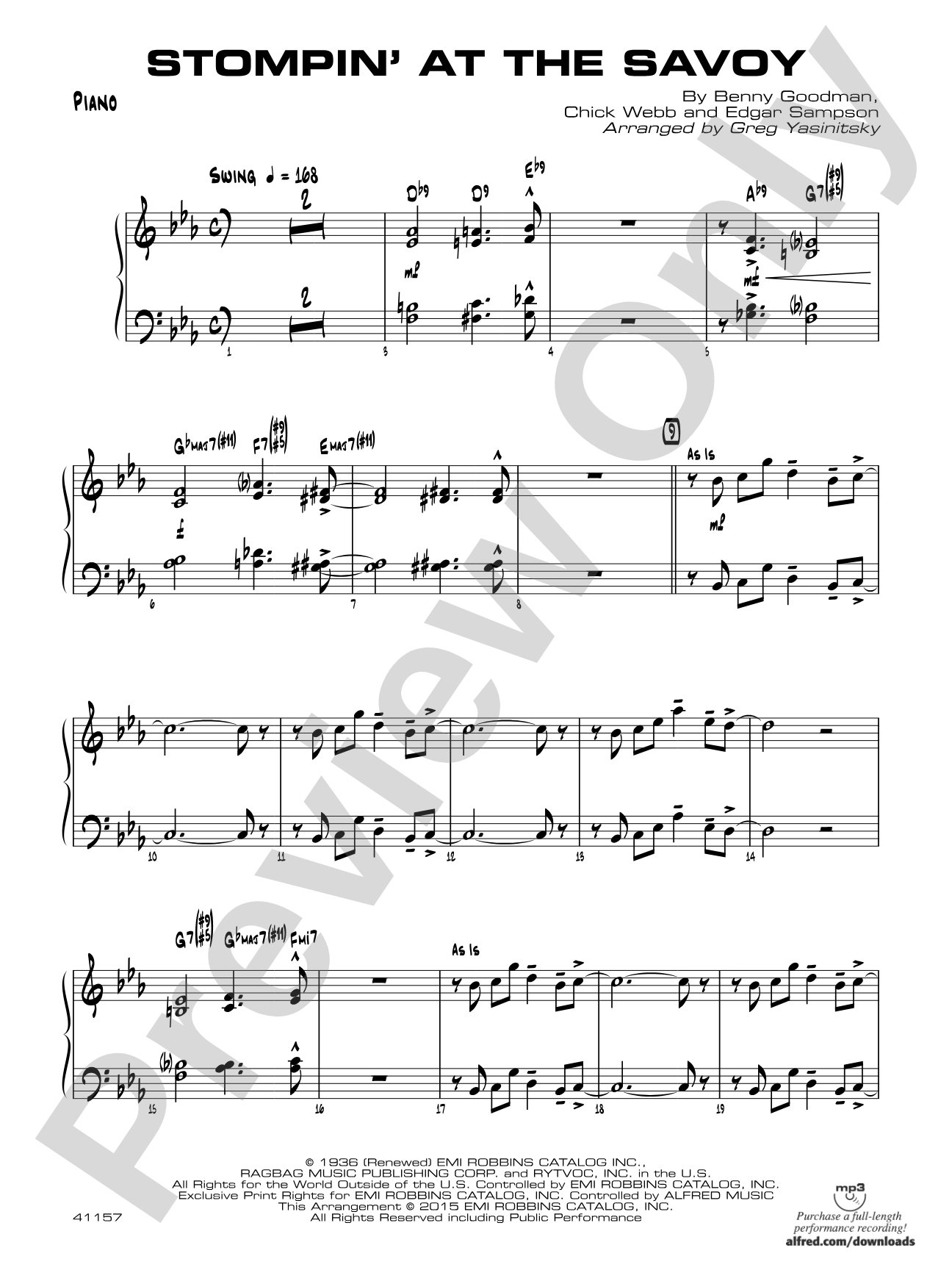 Stompin' at the Savoy: Piano Accompaniment