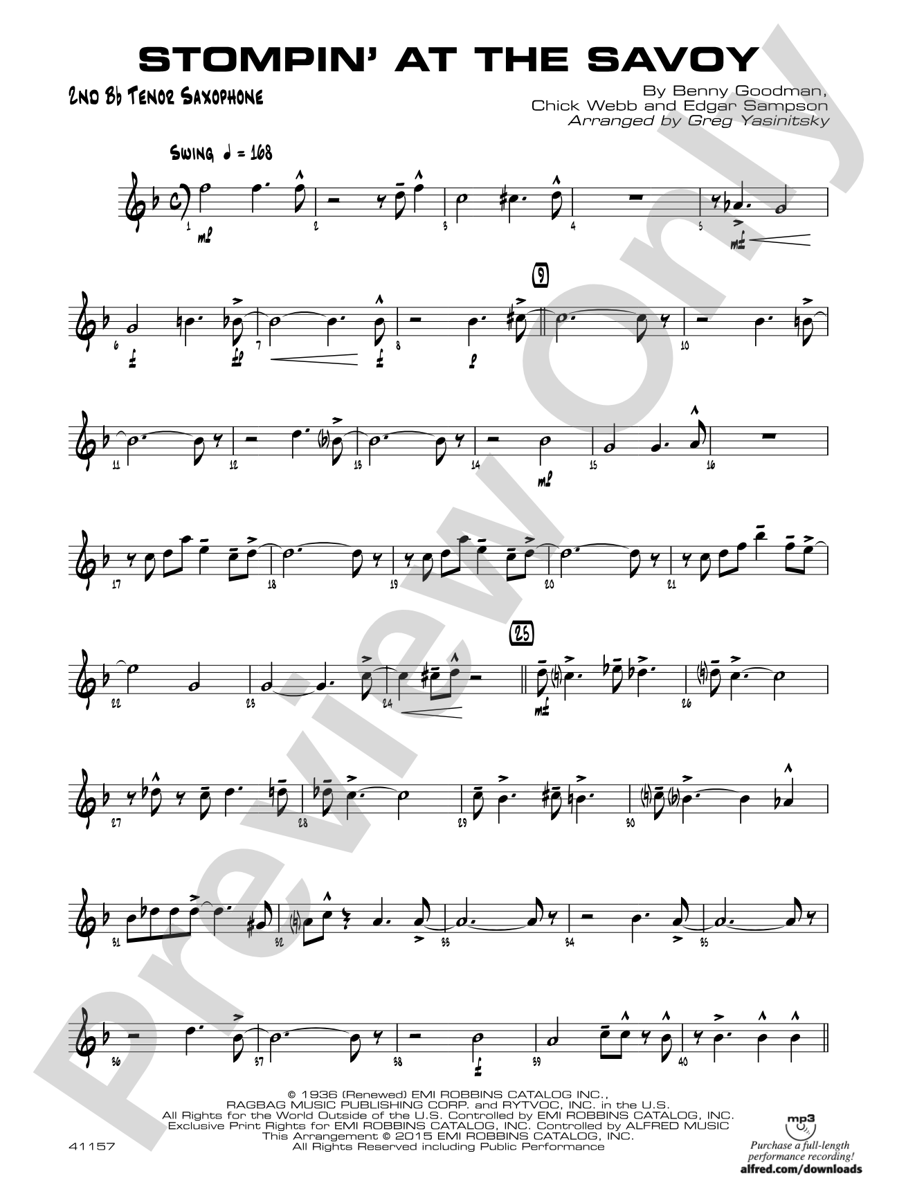 Stompin' at the Savoy: 2nd B-flat Tenor Saxophone