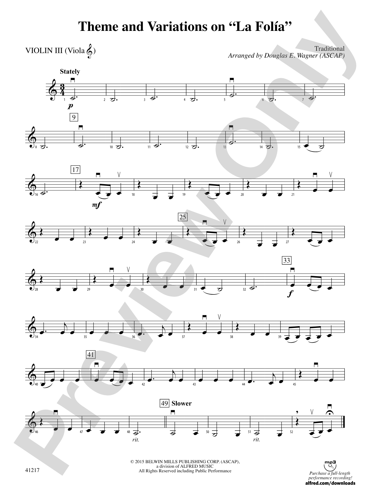 Theme and Variations on "La Folía": 3rd Violin (Viola [TC])