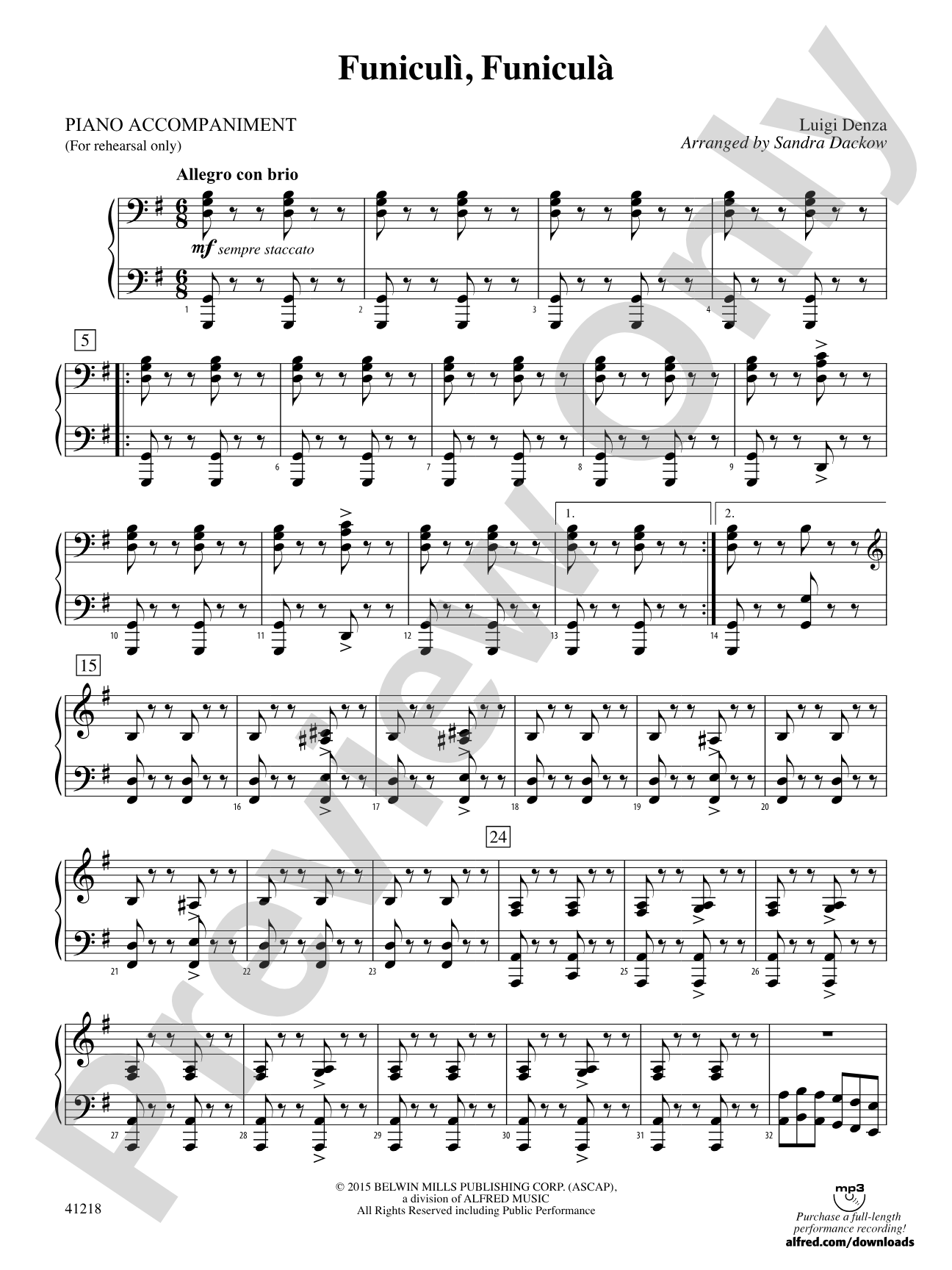 Funiculì, Funiculà: Piano Accompaniment
