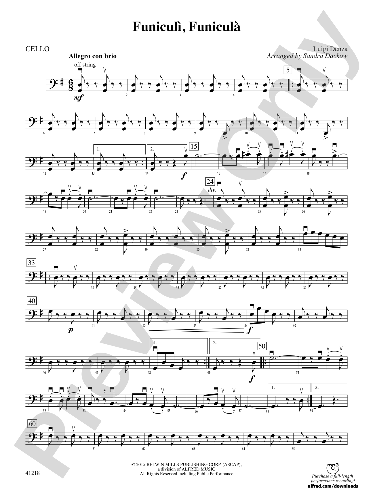 Funiculì, Funiculà: Cello
