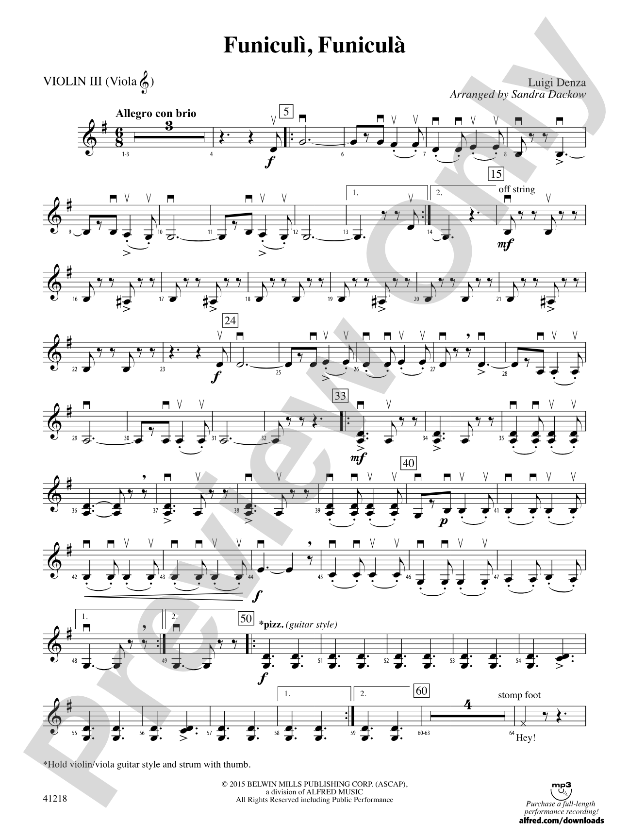 Funiculì, Funiculà: 3rd Violin (Viola [TC])
