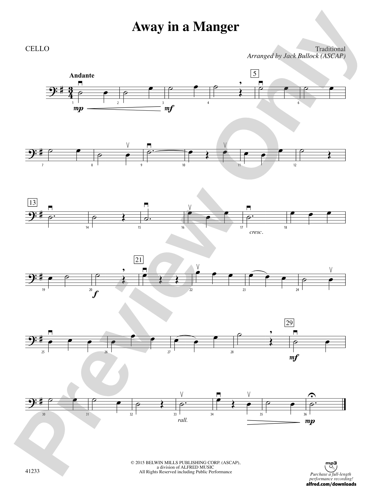 Away in a Manger: Cello