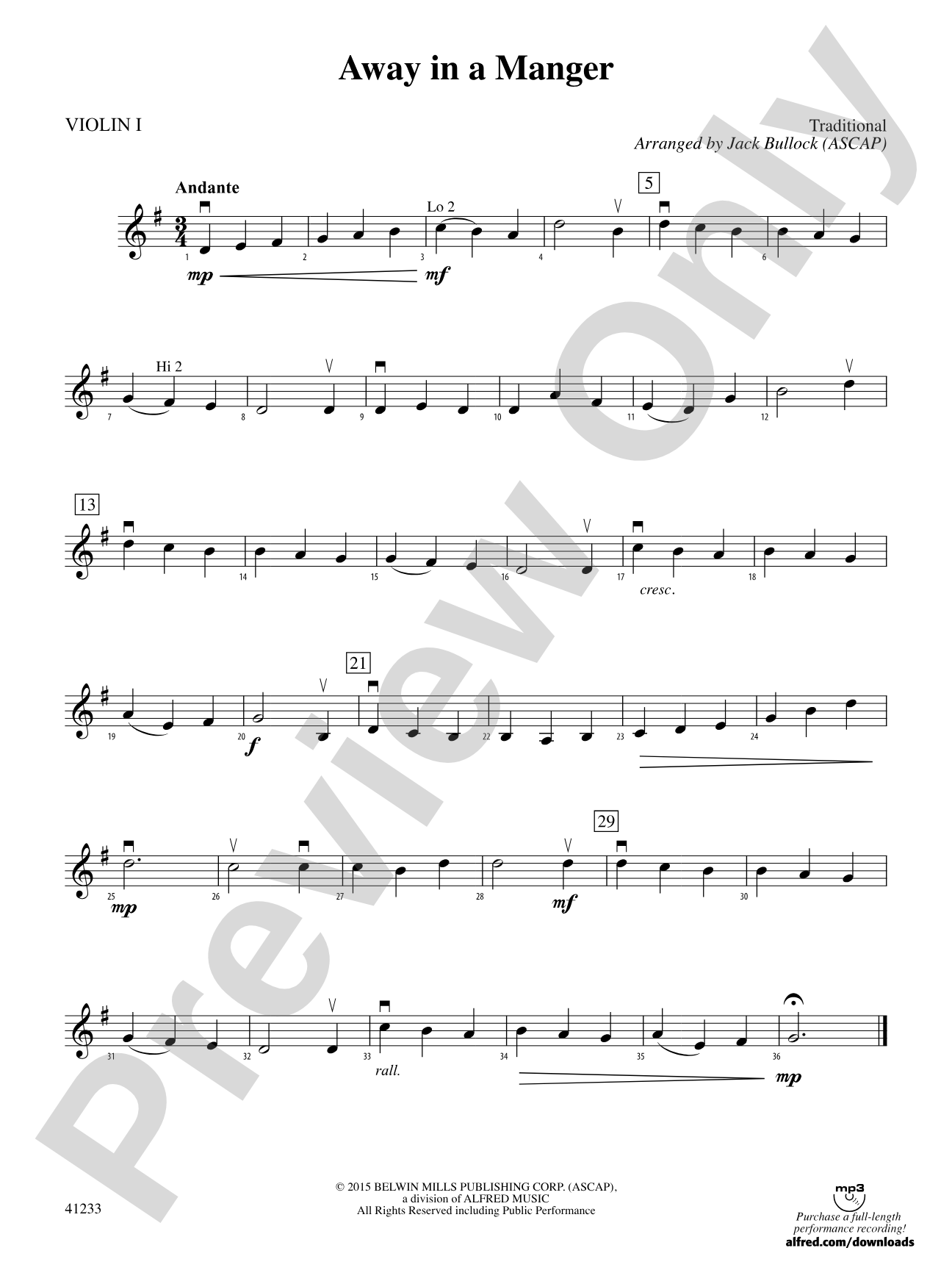 Away in a Manger: 1st Violin