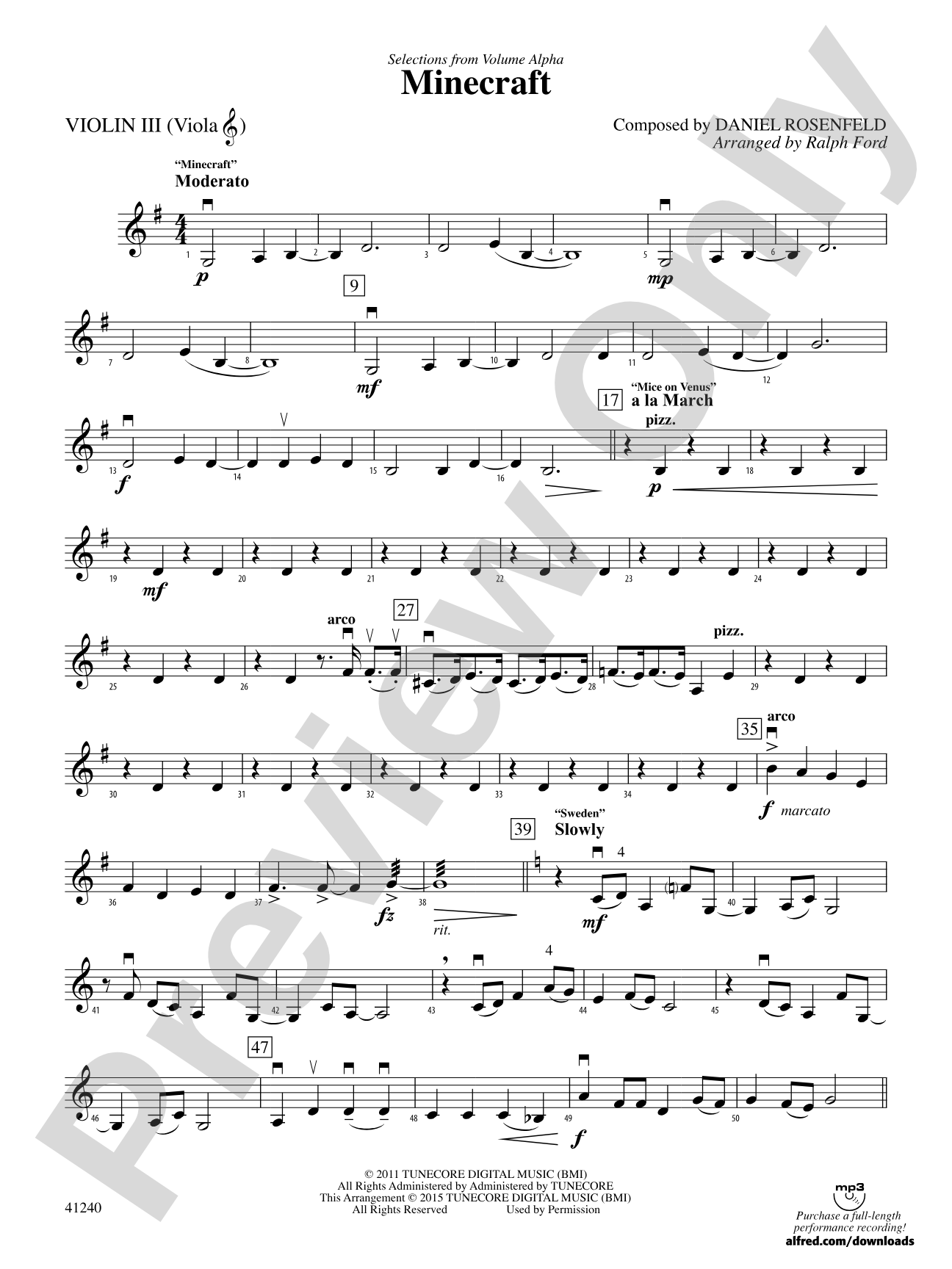 Minecraft: 3rd Violin (Viola [TC])