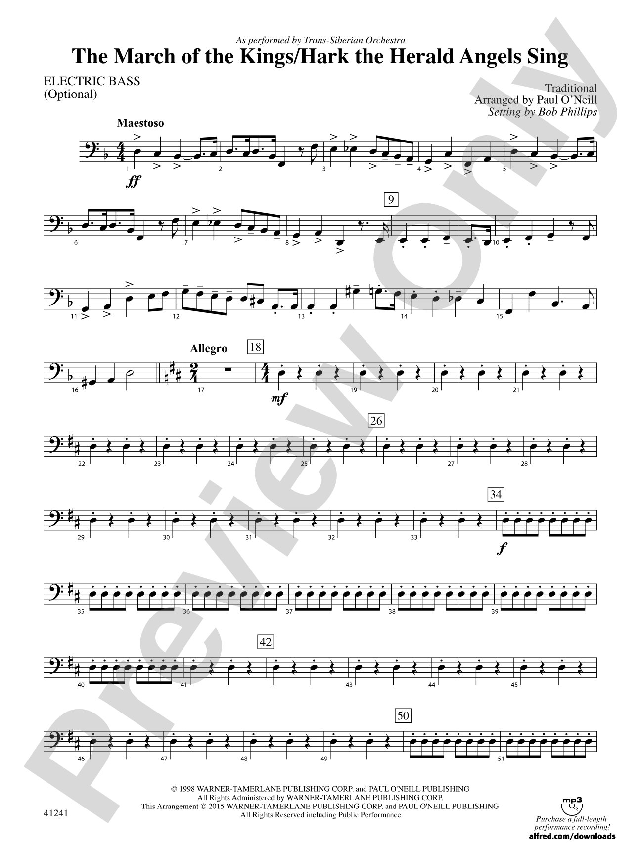 The March of the Kings / Hark the Herald Angels Sing: Electric Bass