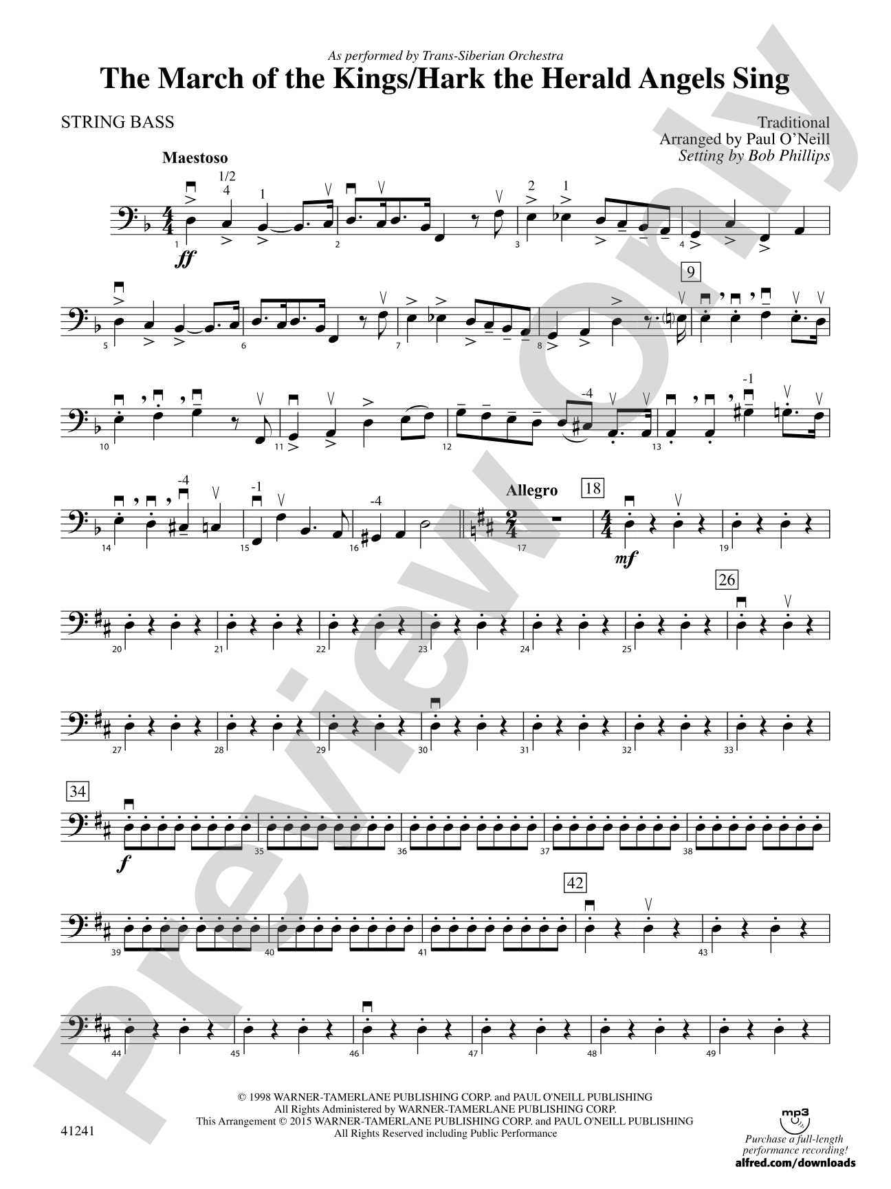The March of the Kings / Hark the Herald Angels Sing: String Bass
